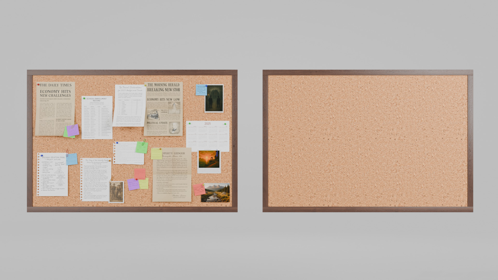 Customizable Wooden Wall Cork Board - Office Pin Notice Board Low-poly 3D model_6