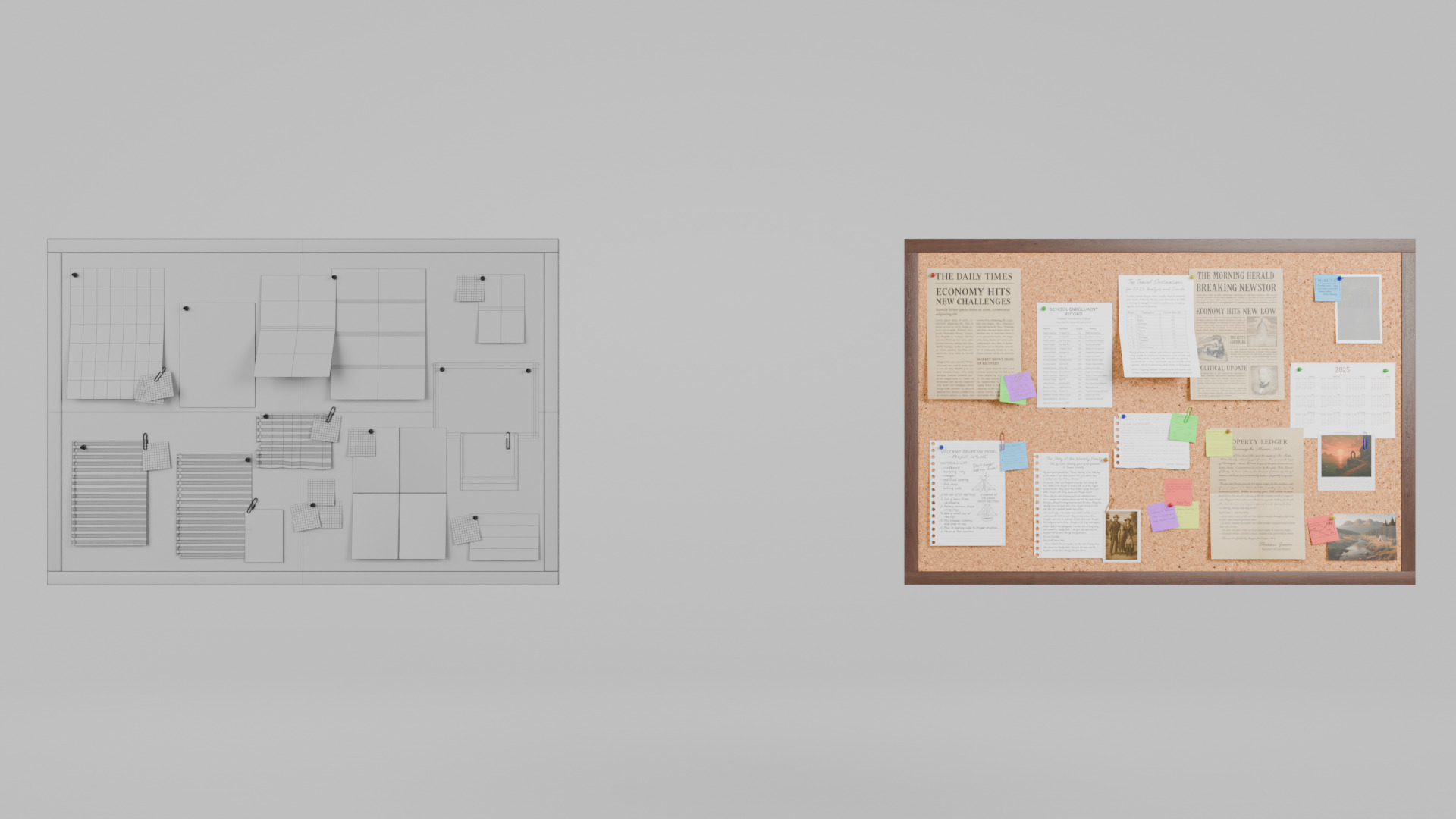 Customizable Wooden Wall Cork Board - Office Pin Notice Board Low-poly 3D model_16