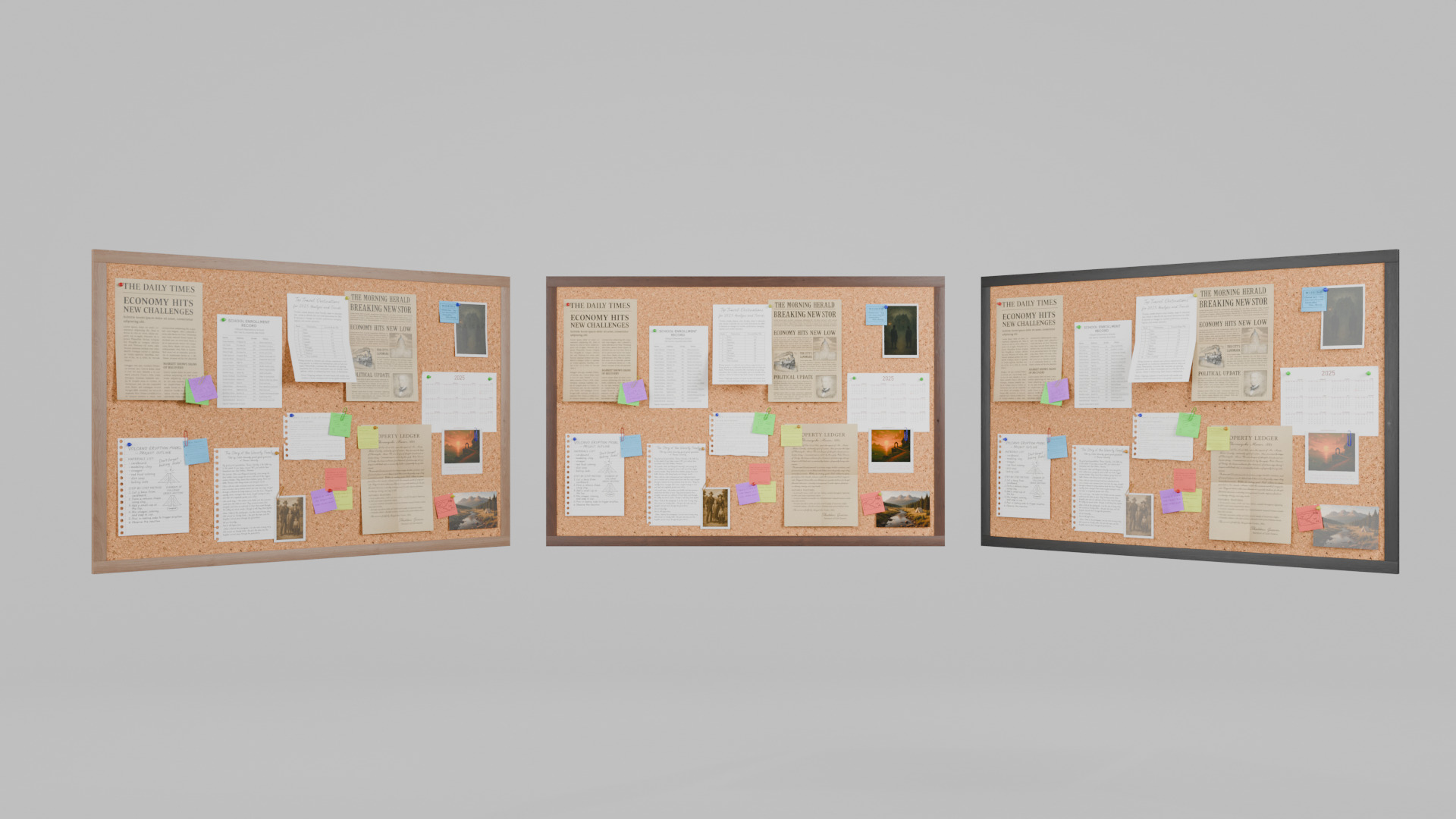 Customizable Wooden Wall Cork Board - Office Pin Notice Board Low-poly 3D model_11