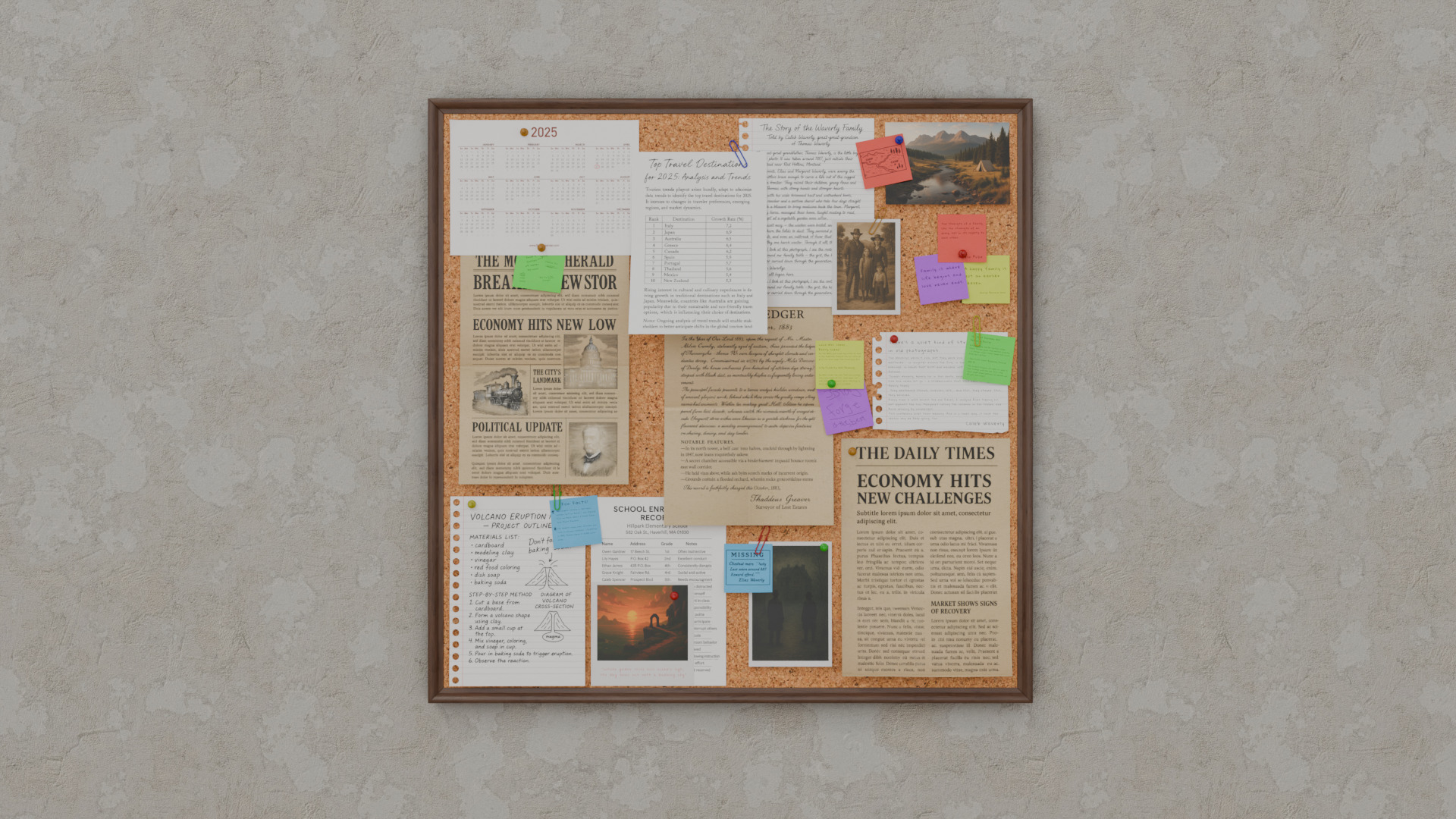 Customizable Wooden Wall Cork Board - Square Pin Notice Board Low-poly 3D model_6
