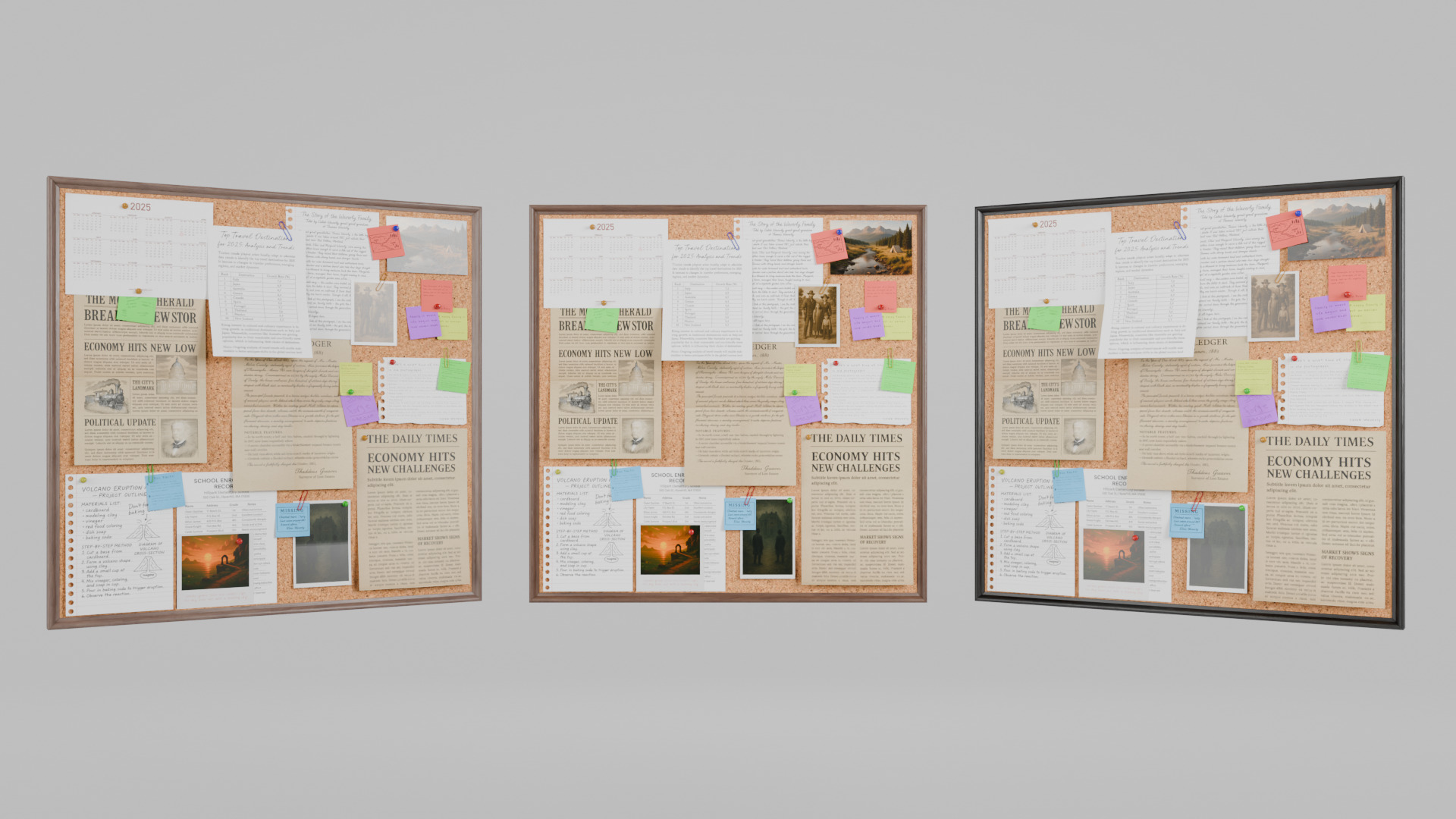 Customizable Wooden Wall Cork Board - Square Pin Notice Board Low-poly 3D model_10