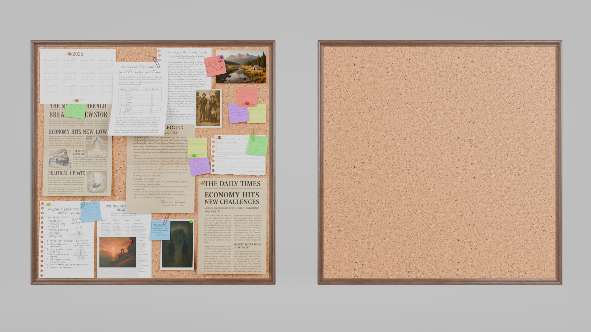Customizable Wooden Wall Cork Board - Square Pin Notice Board Low-poly 3D model_5