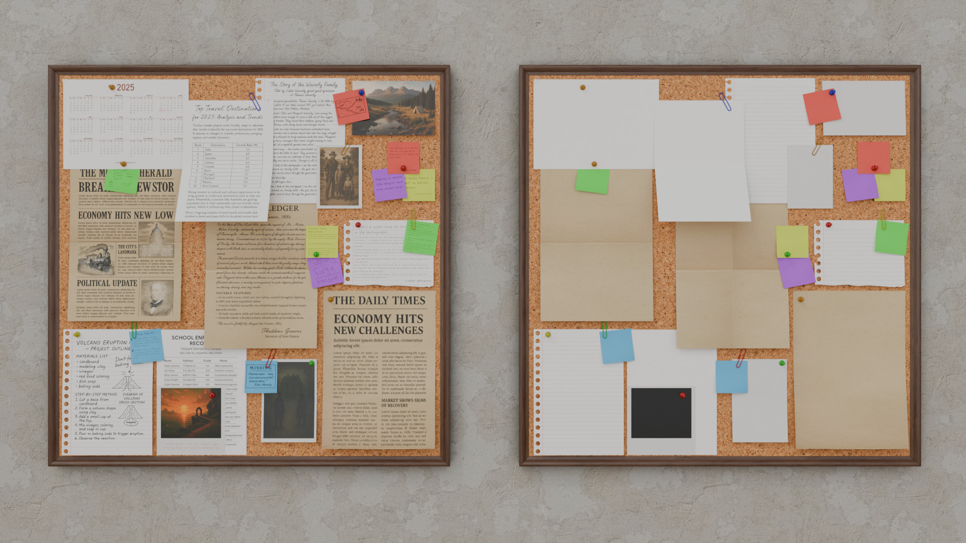 Customizable Wooden Wall Cork Board - Square Pin Notice Board Low-poly 3D model_7