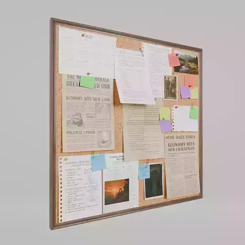 Customizable Wooden Wall Cork Board - Square Pin Notice Board Low-poly 3D model