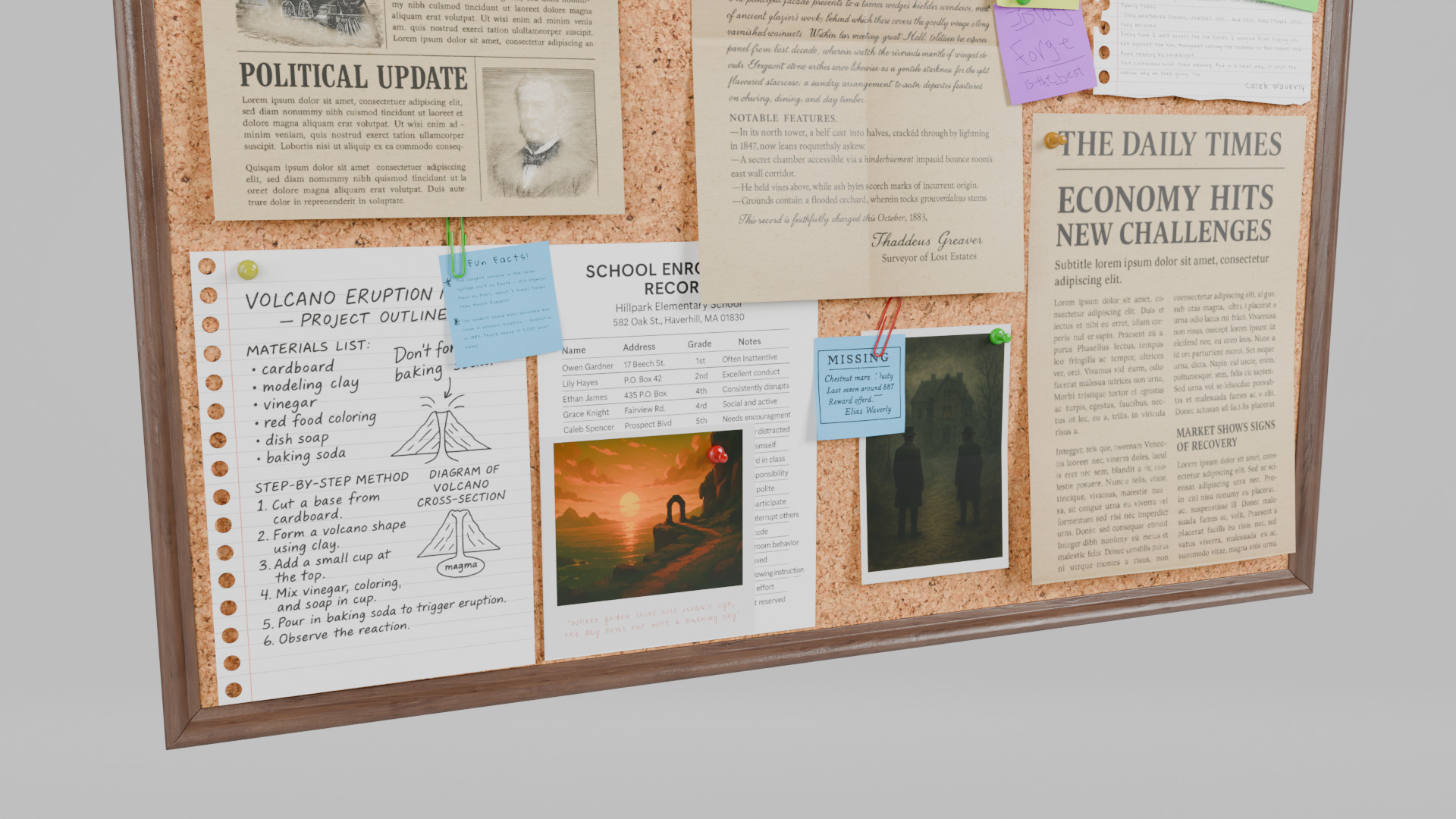 Customizable Wooden Wall Cork Board - Square Pin Notice Board Low-poly 3D model_8
