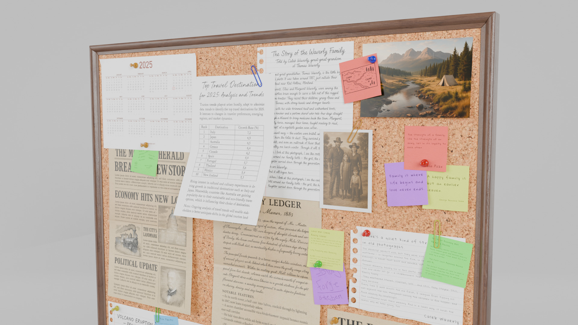 Customizable Wooden Wall Cork Board - Square Pin Notice Board Low-poly 3D model_9