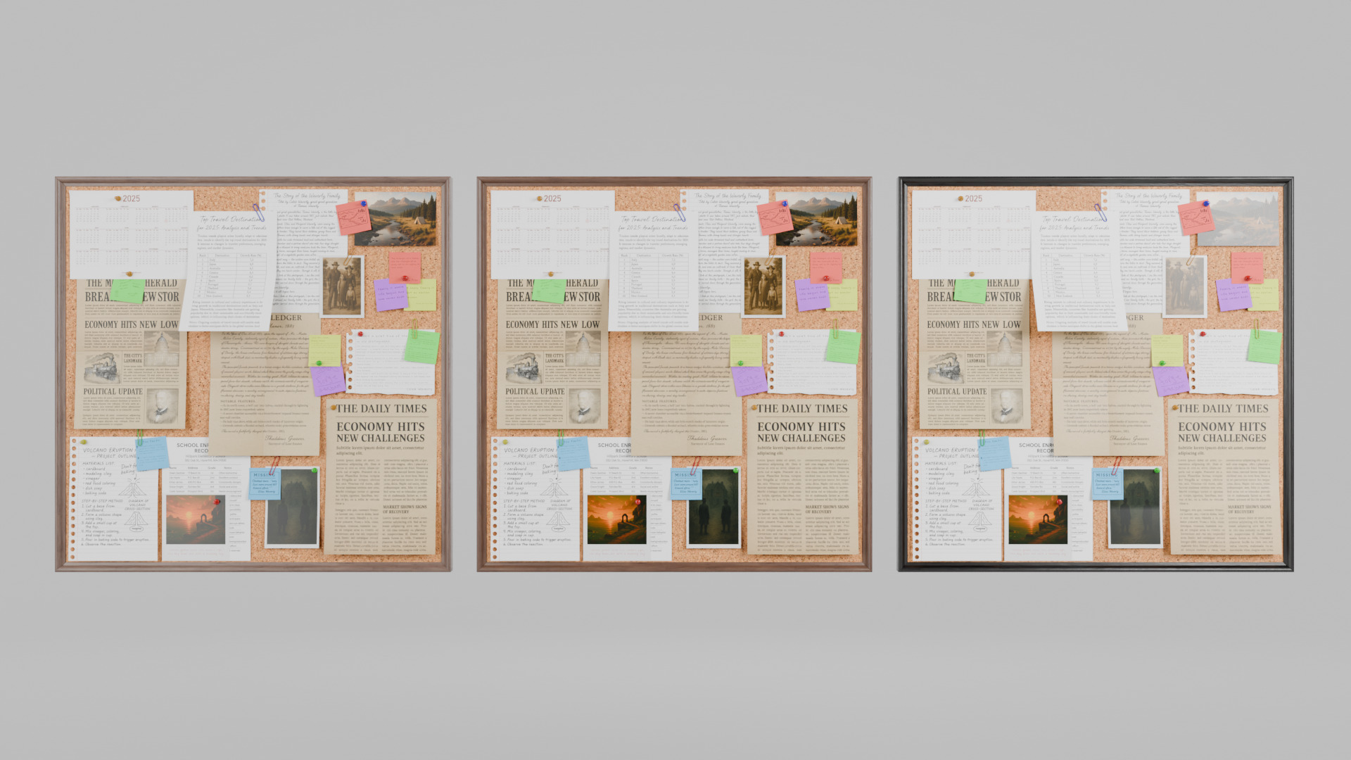 Customizable Wooden Wall Cork Board - Square Pin Notice Board Low-poly 3D model_15
