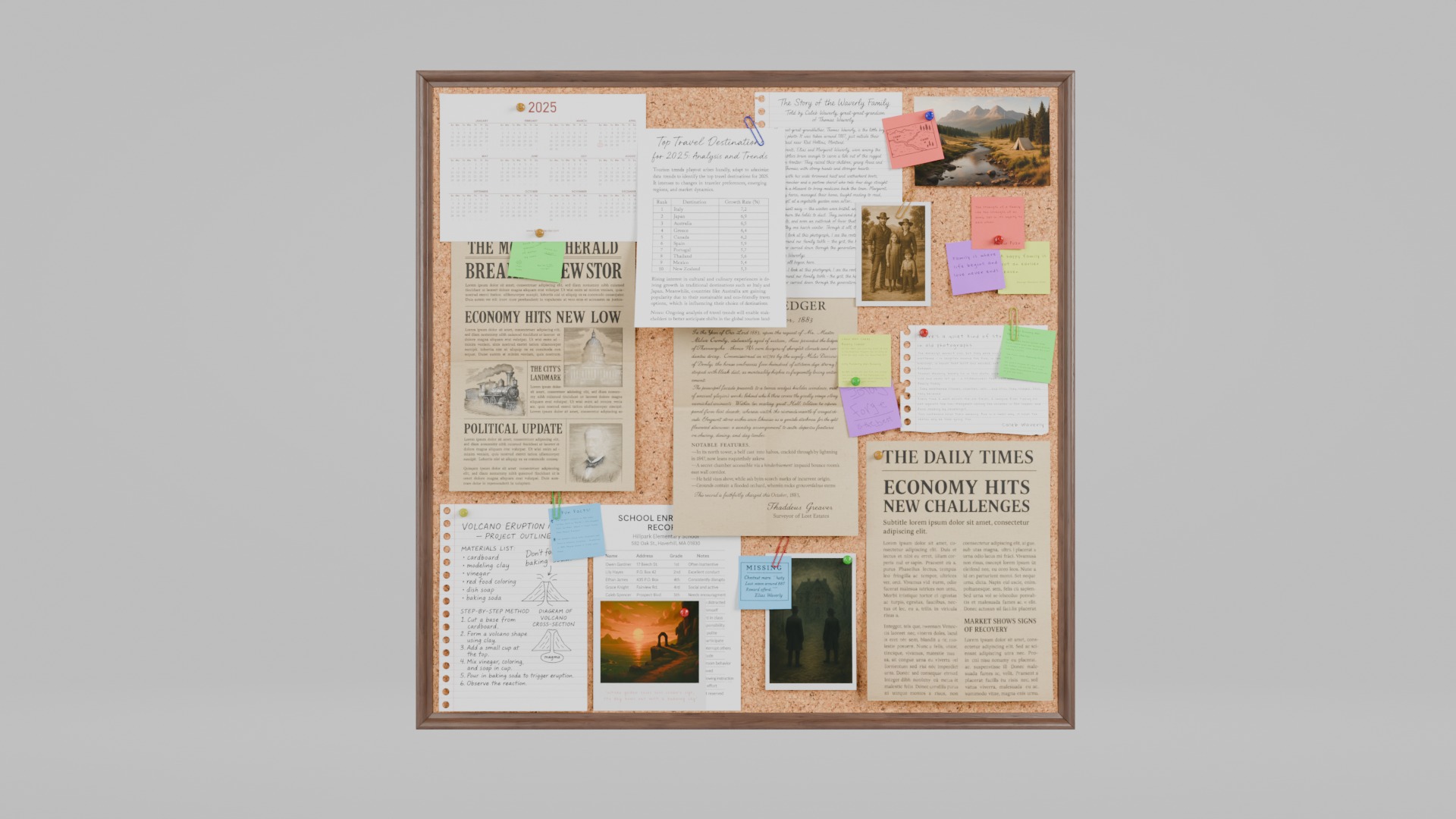 Customizable Wooden Wall Cork Board - Square Pin Notice Board Low-poly 3D model_2