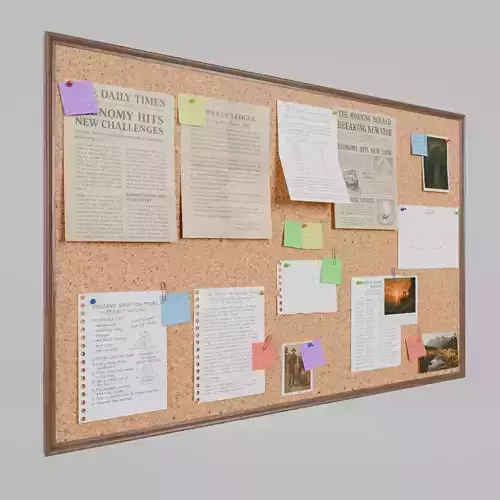 Customizable Wooden Wall Cork Board - Pin Notice Board Low-poly 3D model