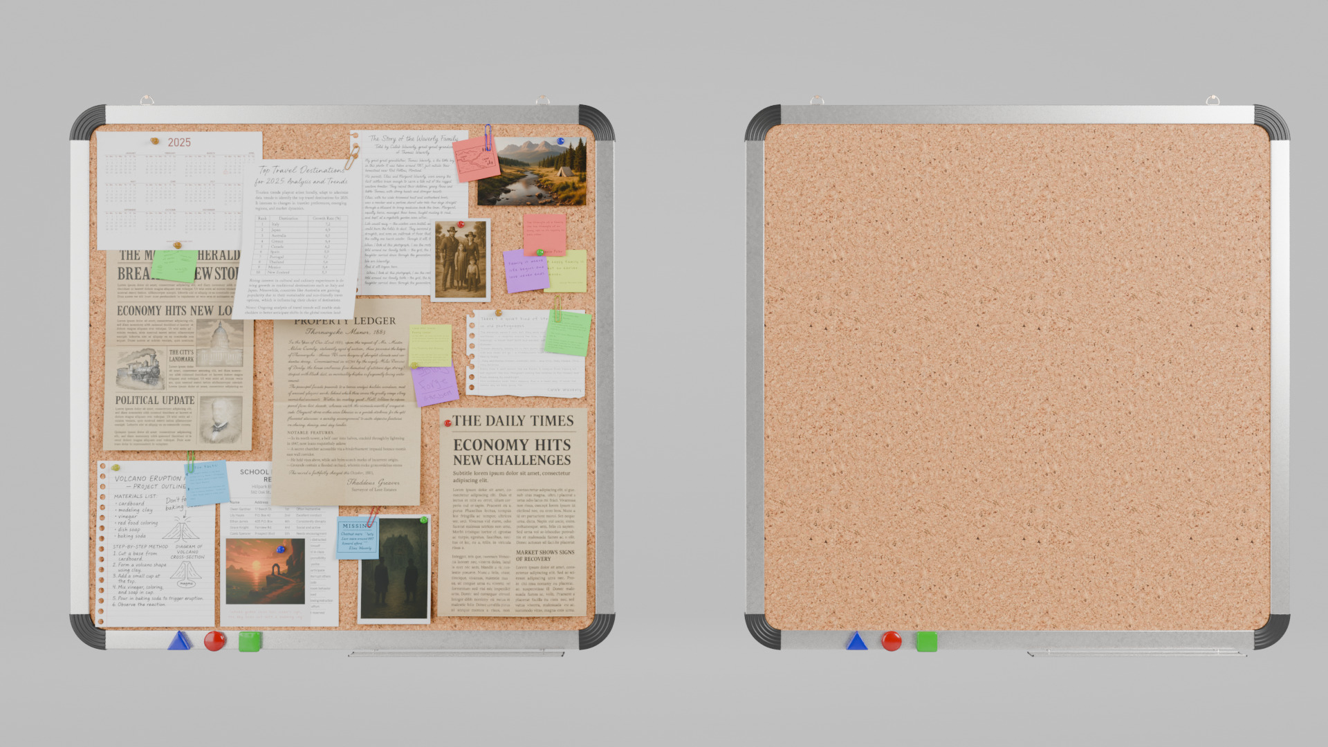 Customizable Metal Wall Cork Board - Square Pin Notice Board Low-poly 3D model_4