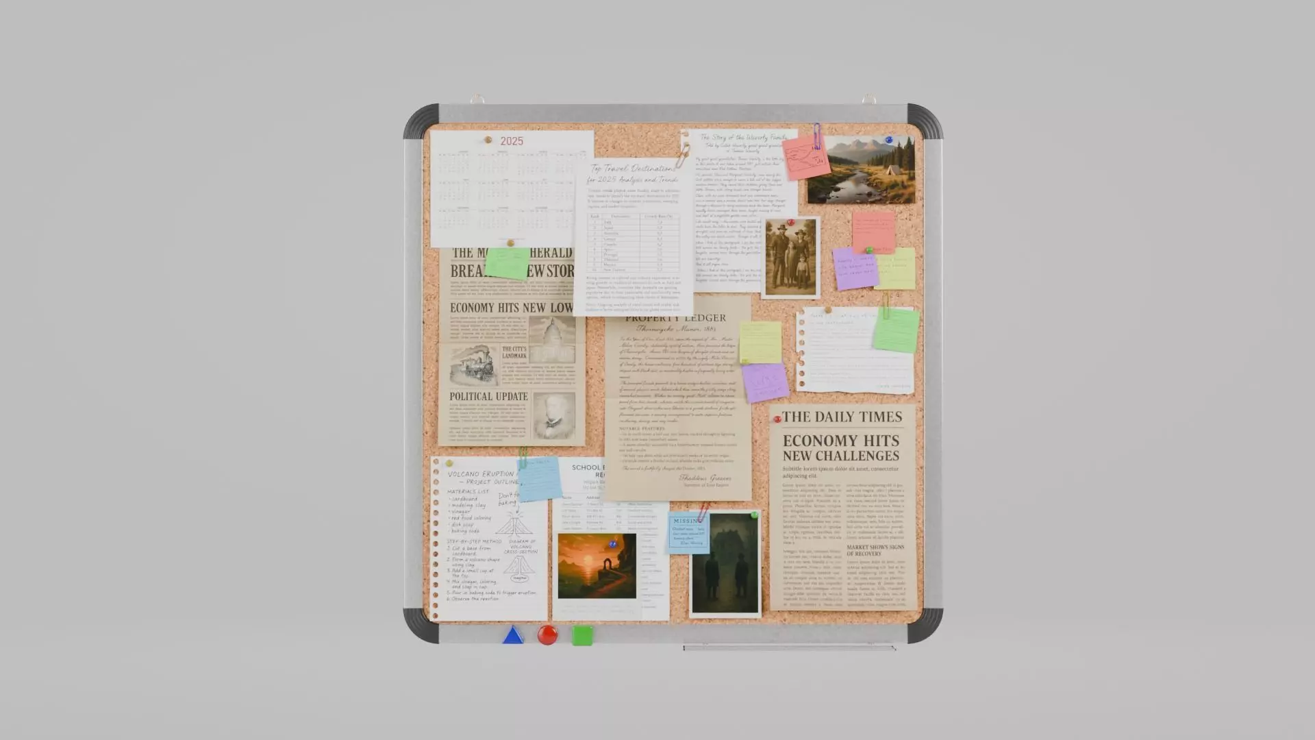 Customizable Metal Wall Cork Board - Square Pin Notice Board Low-poly 3D model_0