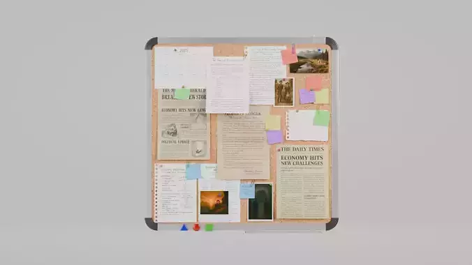 Customizable Metal Wall Cork Board - Square Pin Notice Board Low-poly 3D model