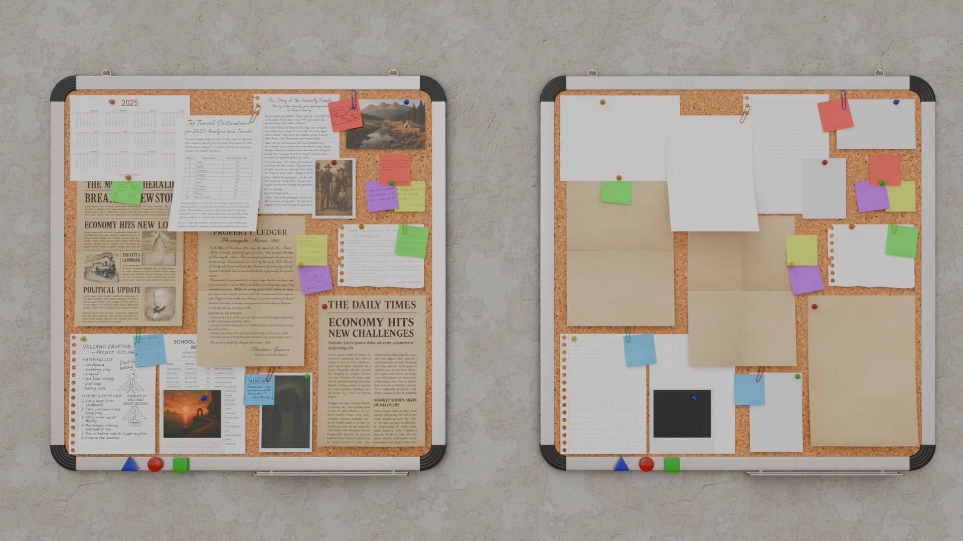 Customizable Metal Wall Cork Board - Square Pin Notice Board Low-poly 3D model_6