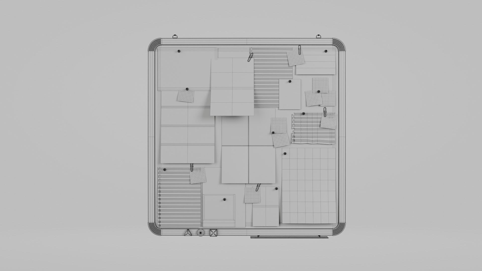 Customizable Metal Wall Cork Board - Square Pin Notice Board Low-poly 3D model_10