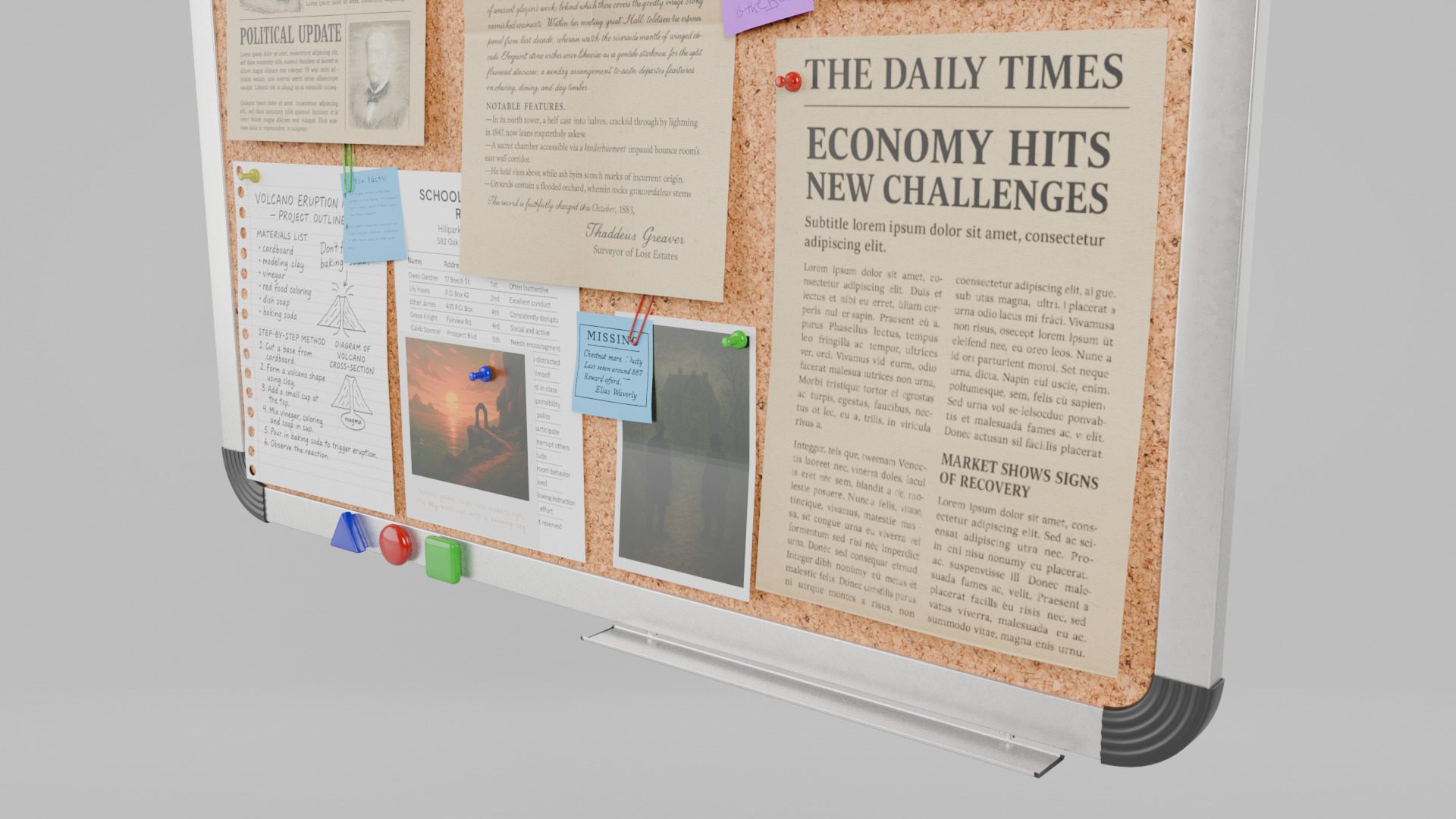 Customizable Metal Wall Cork Board - Square Pin Notice Board Low-poly 3D model_9