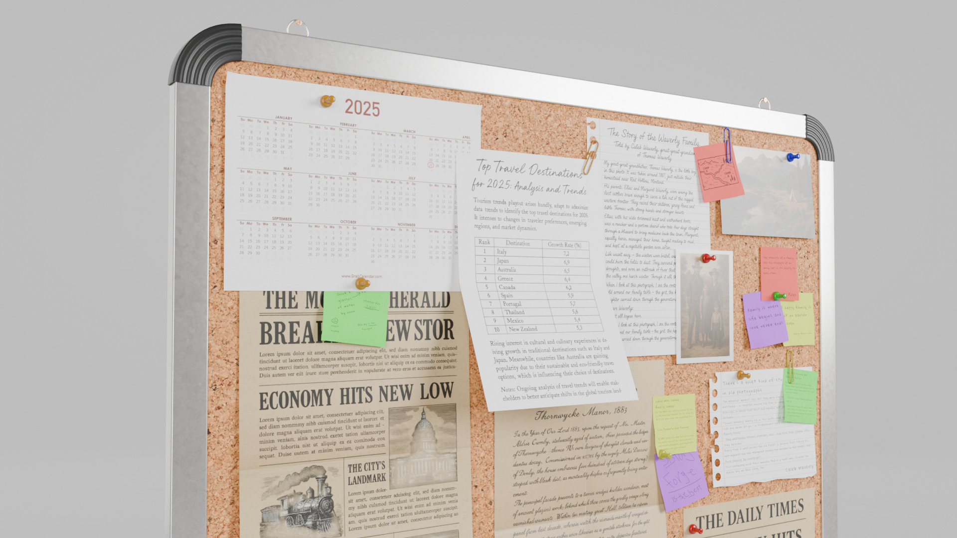 Customizable Metal Wall Cork Board - Square Pin Notice Board Low-poly 3D model_8