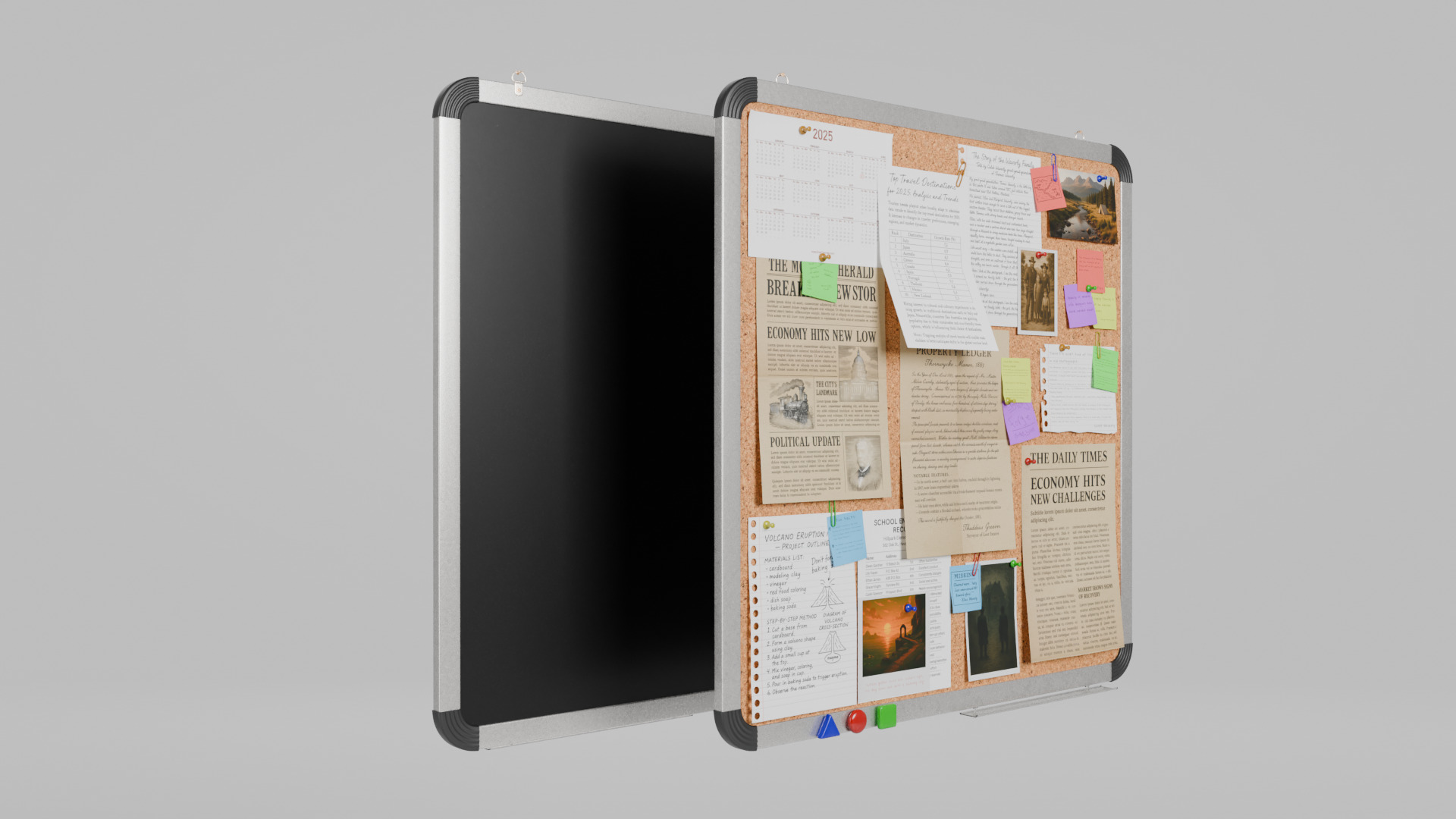 Customizable Metal Wall Cork Board - Square Pin Notice Board Low-poly 3D model_3