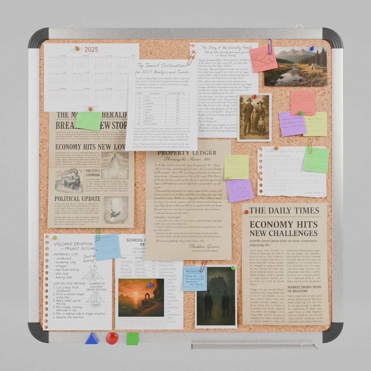 Customizable Metal Wall Cork Board - Square Pin Notice Board Low-poly 3D model_7