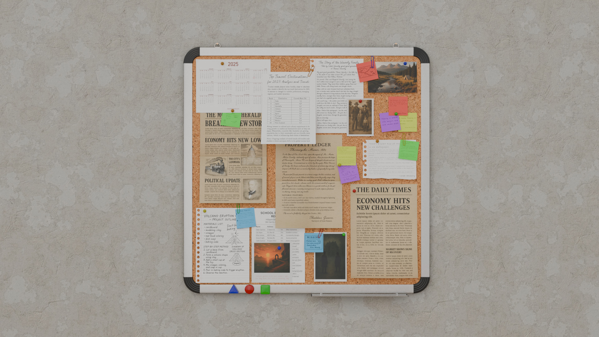 Customizable Metal Wall Cork Board - Square Pin Notice Board Low-poly 3D model_5