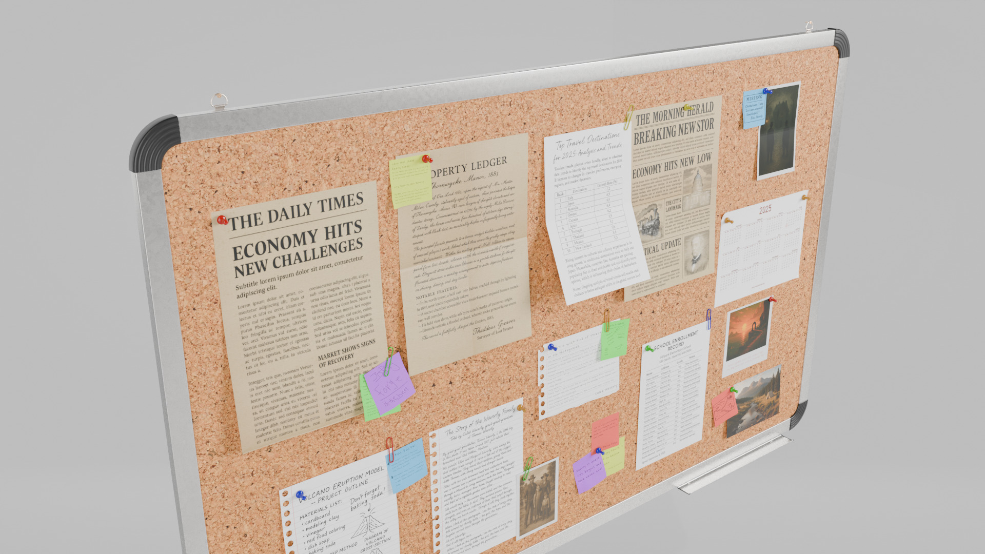 Customizable Metal Wall Cork Board - Pin Notice Board Low-poly 3D model_9
