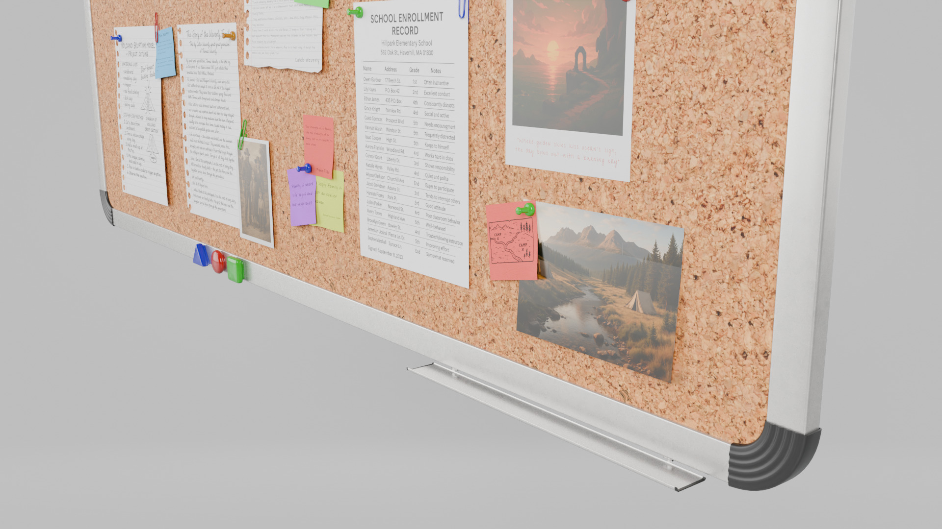 Customizable Metal Wall Cork Board - Pin Notice Board Low-poly 3D model_10
