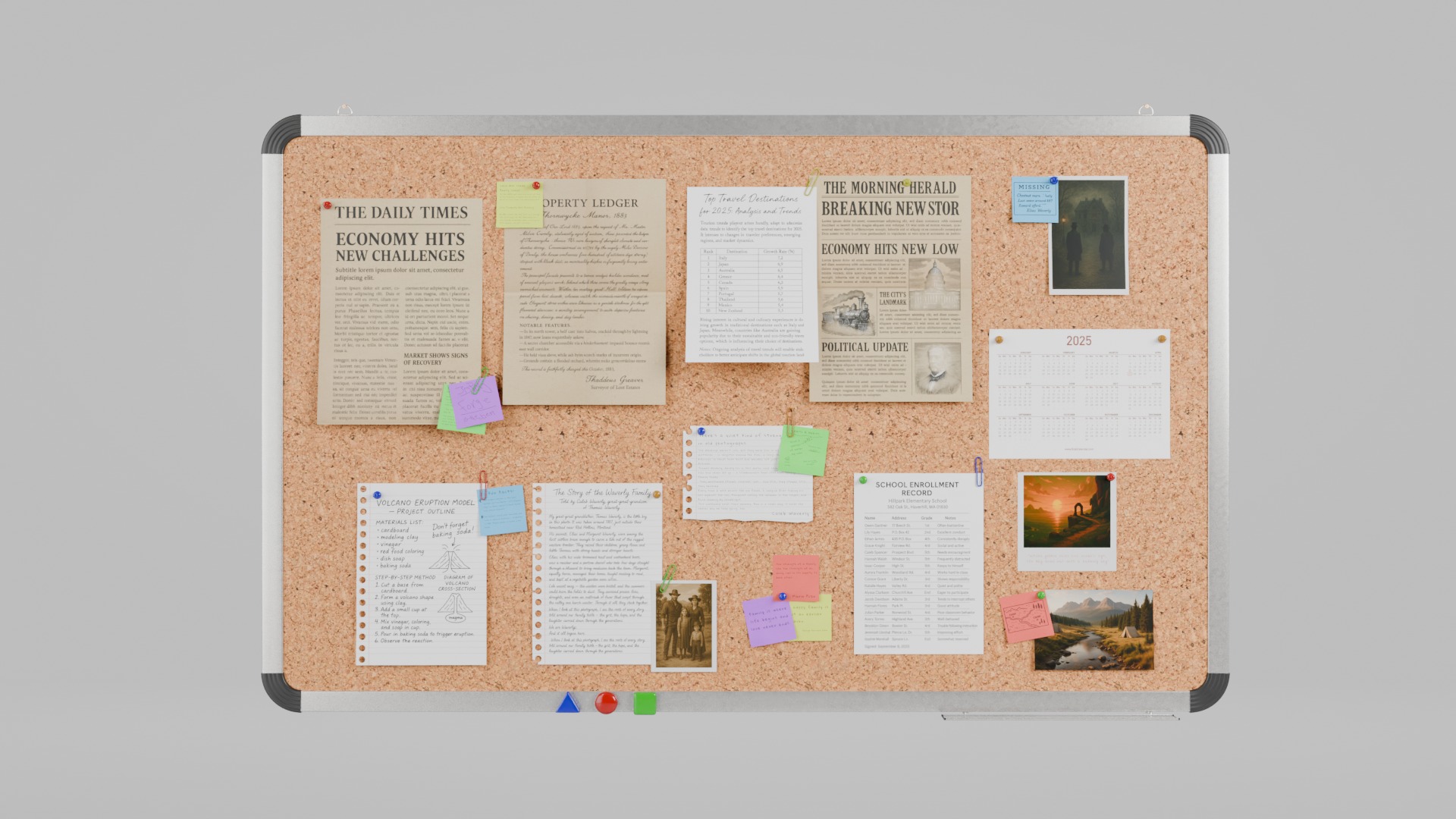 Customizable Metal Wall Cork Board - Pin Notice Board Low-poly 3D model_2