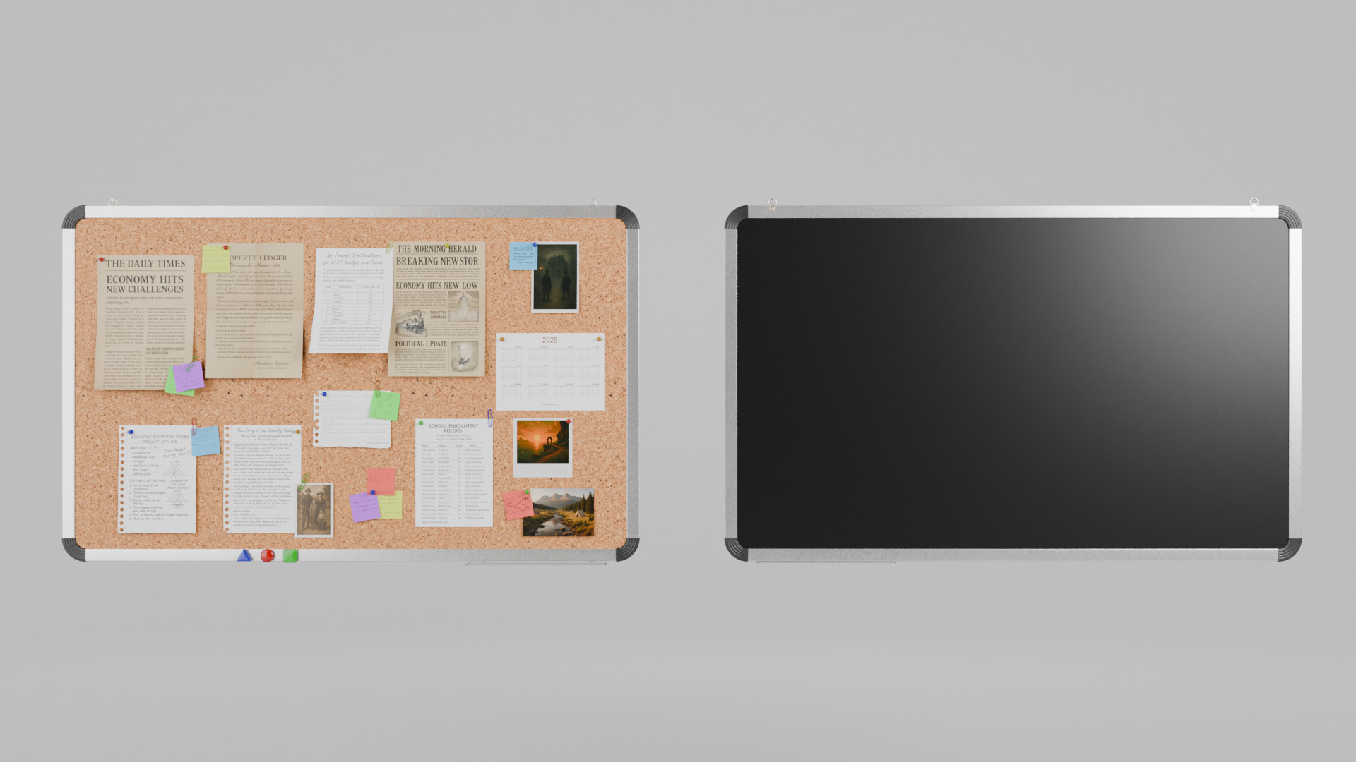 Customizable Metal Wall Cork Board - Pin Notice Board Low-poly 3D model_5