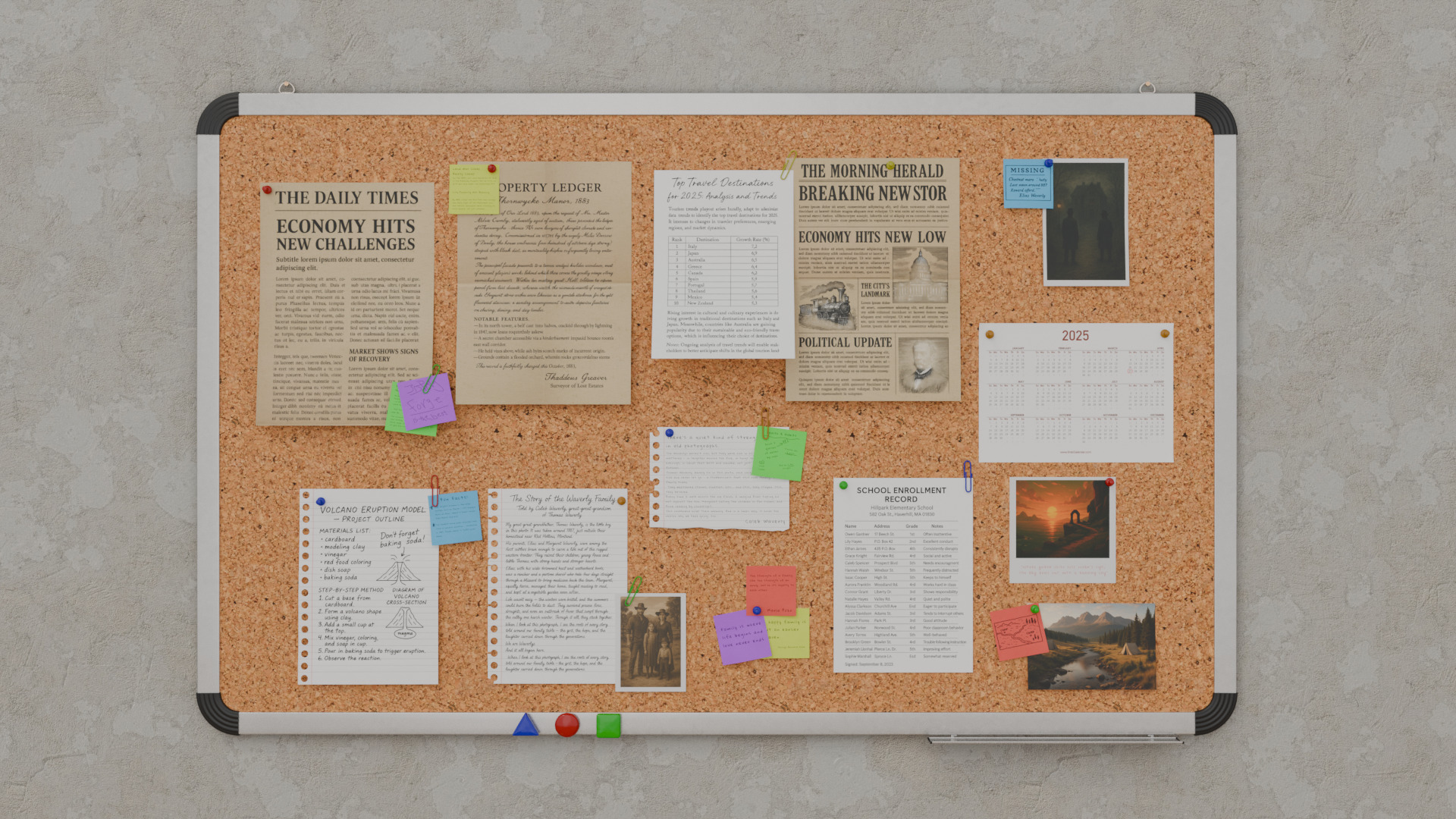 Customizable Metal Wall Cork Board - Pin Notice Board Low-poly 3D model_6