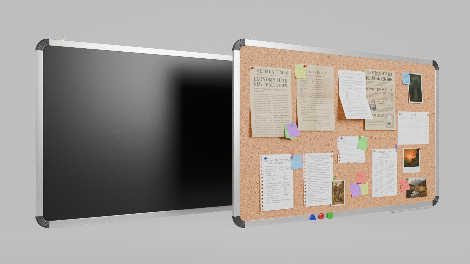 Customizable Metal Wall Cork Board - Pin Notice Board Low-poly 3D model_4