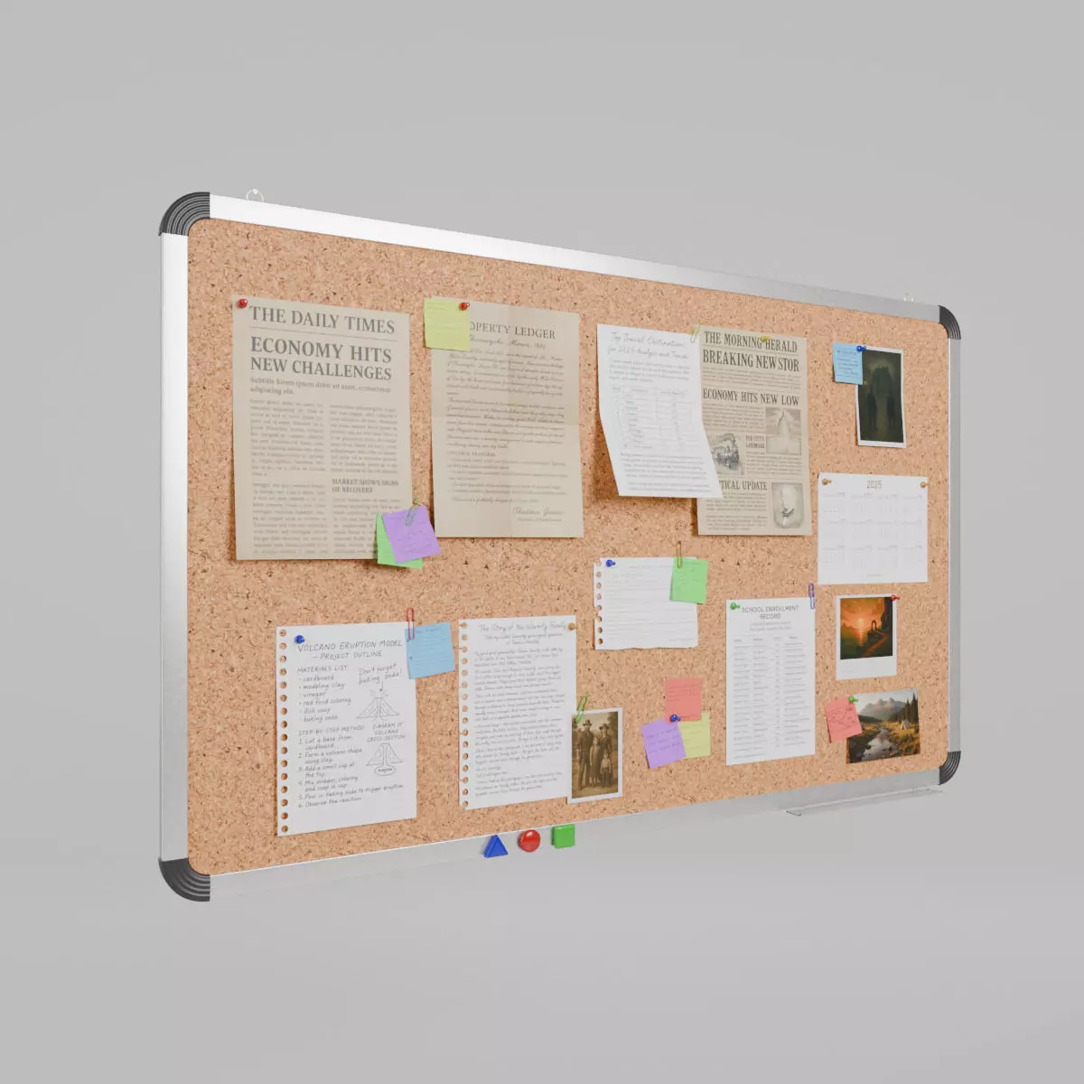 Customizable Metal Wall Cork Board - Pin Notice Board Low-poly 3D model_0