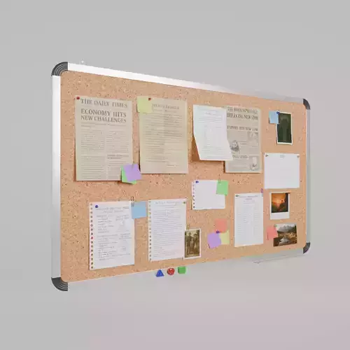 Customizable Metal Wall Cork Board - Pin Notice Board Low-poly 3D model