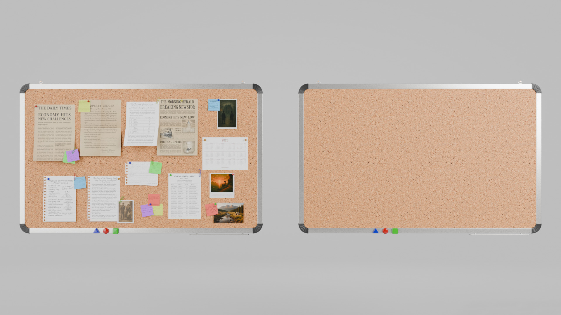 Customizable Metal Wall Cork Board - Pin Notice Board Low-poly 3D model_8