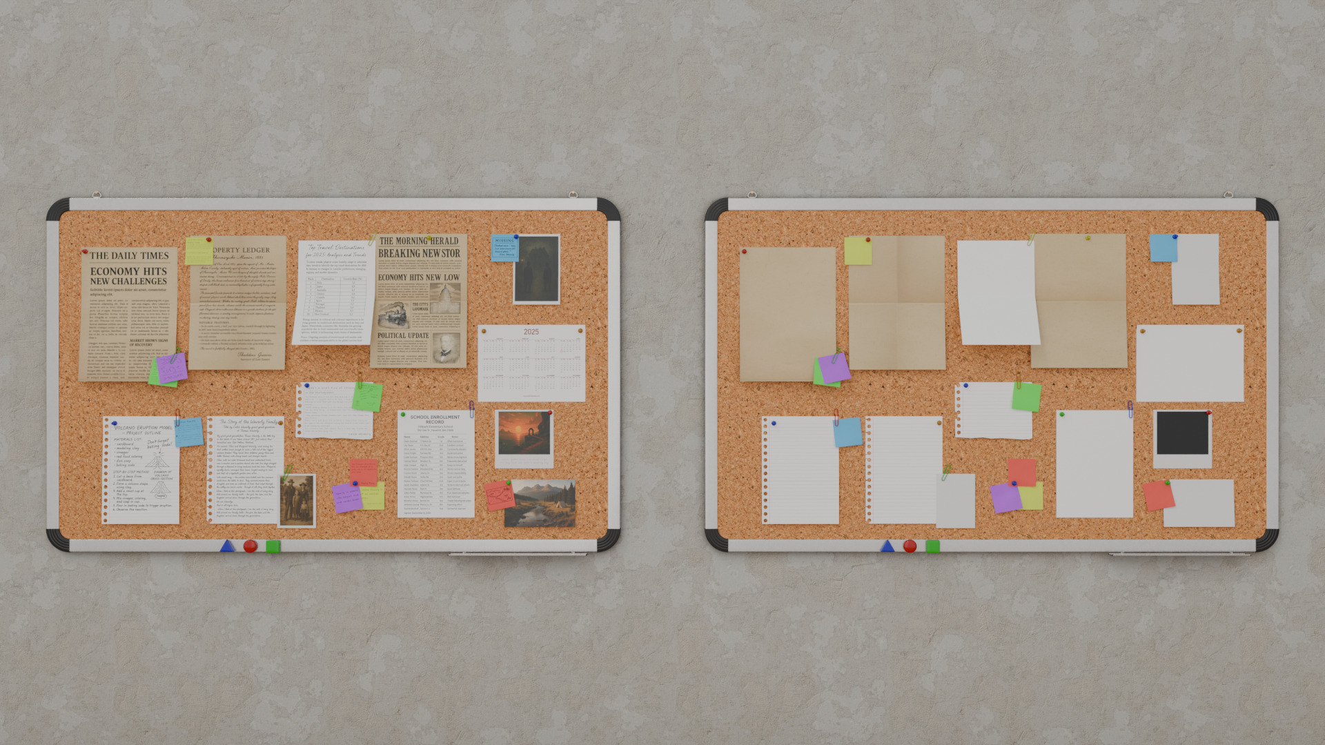 Customizable Metal Wall Cork Board - Pin Notice Board Low-poly 3D model_7