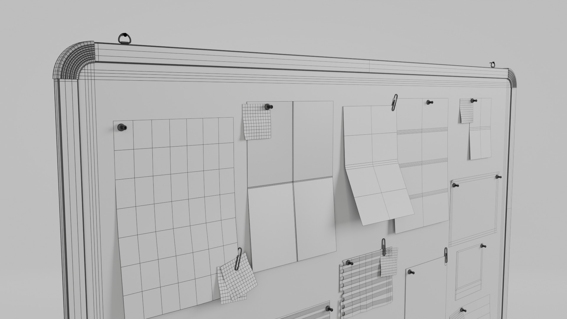 Customizable Metal Wall Cork Board - Pin Notice Board Low-poly 3D model_14