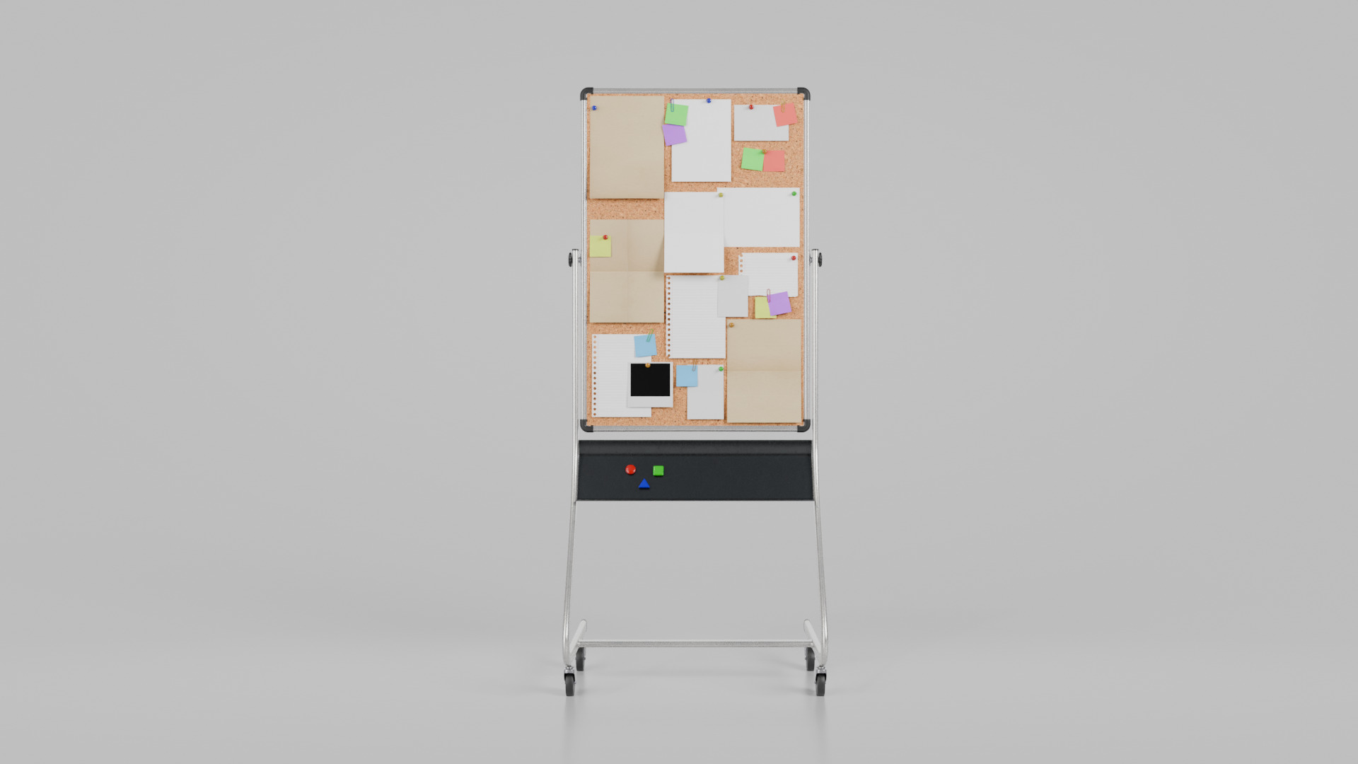 Double-Sided Metal Corkboard - Fully Customizable Tall Pin Board Low-poly 3D model_9