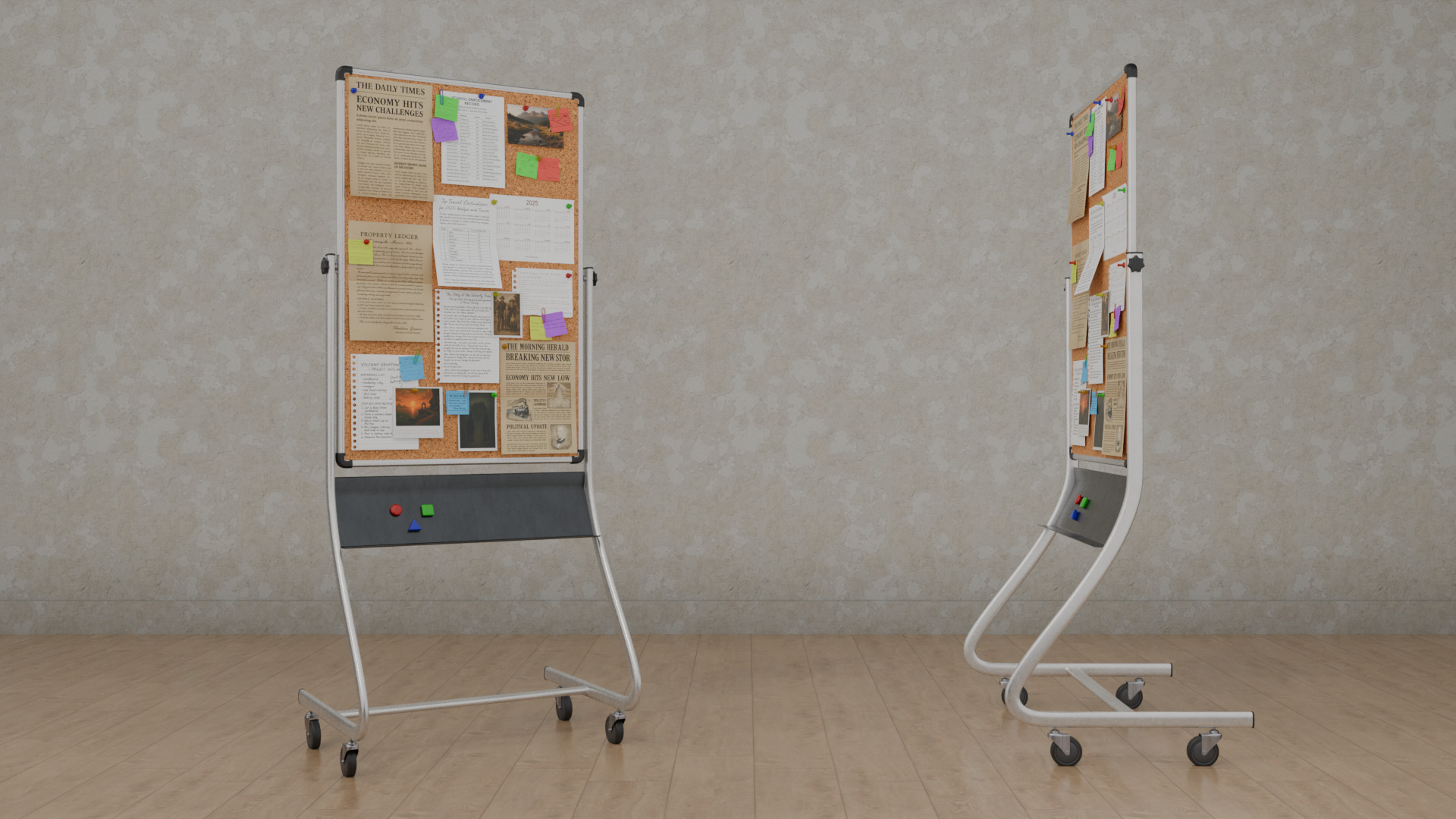 Double-Sided Metal Corkboard - Fully Customizable Tall Pin Board Low-poly 3D model_7