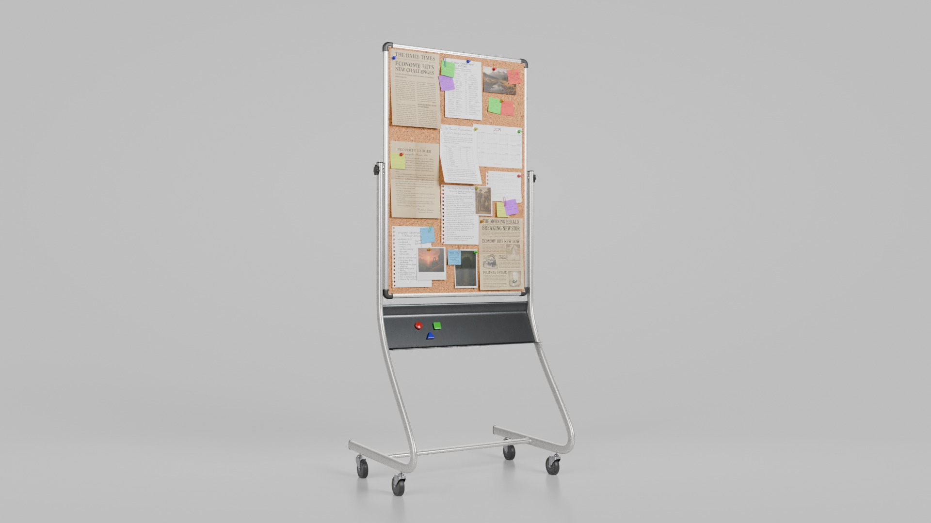Double-Sided Metal Corkboard - Fully Customizable Tall Pin Board Low-poly 3D model_2