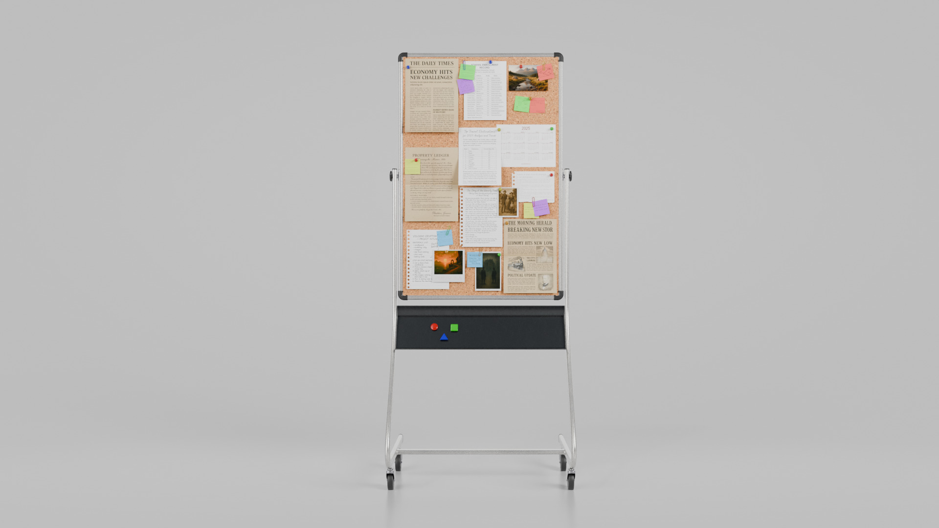 Double-Sided Metal Corkboard - Fully Customizable Tall Pin Board Low-poly 3D model_4