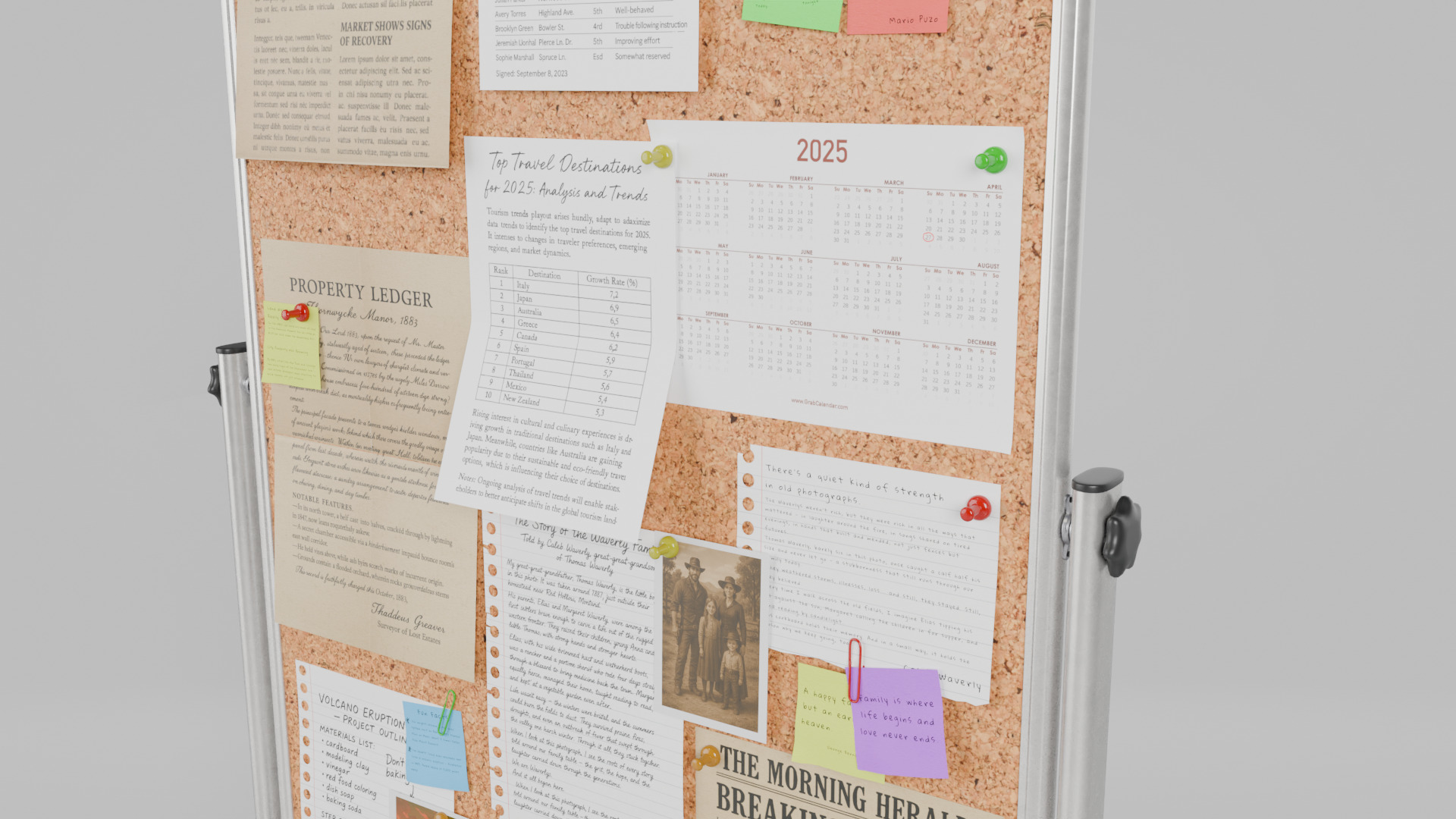 Double-Sided Metal Corkboard - Fully Customizable Tall Pin Board Low-poly 3D model_11