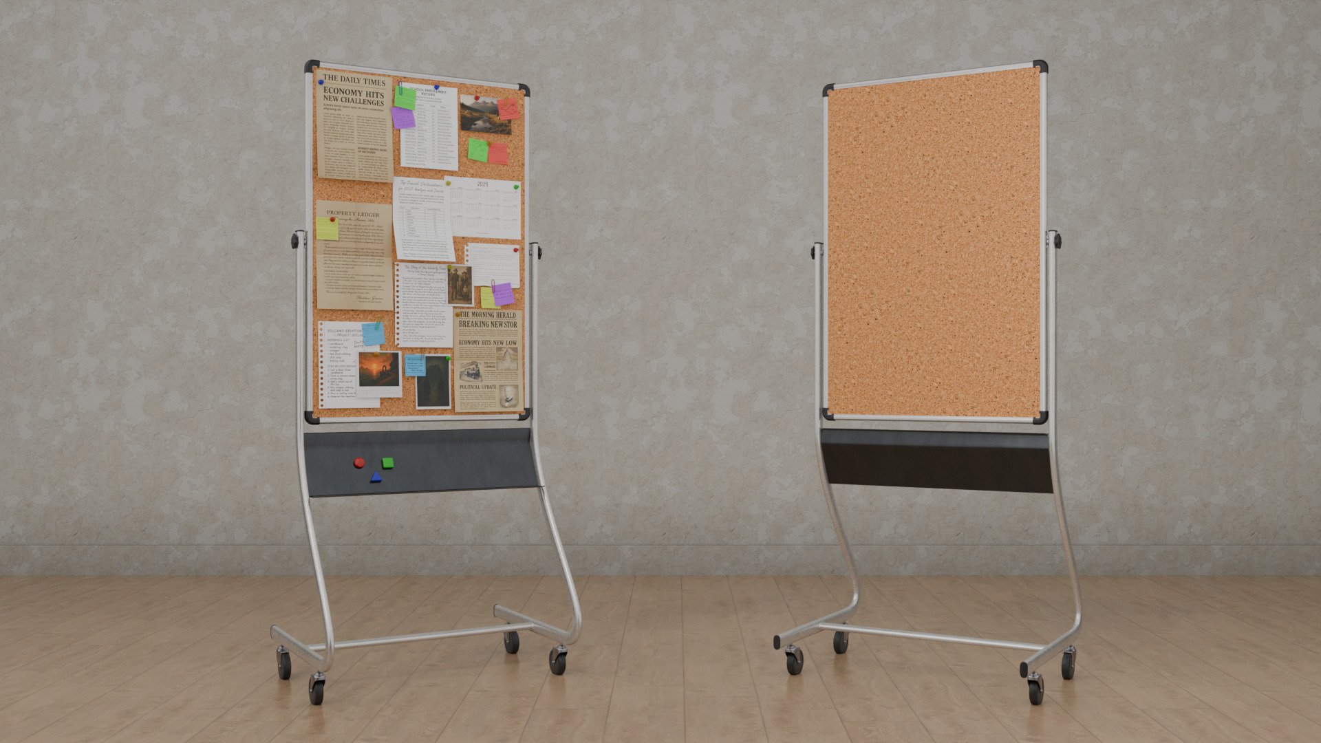 Double-Sided Metal Corkboard - Fully Customizable Tall Pin Board Low-poly 3D model_6