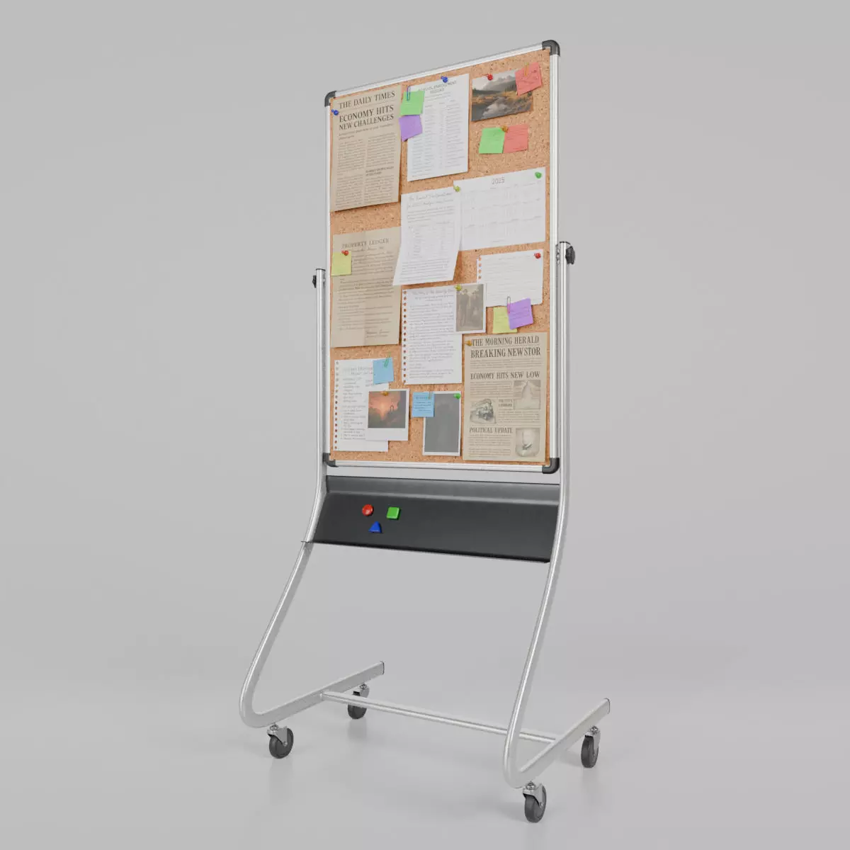 Double-Sided Metal Corkboard - Fully Customizable Tall Pin Board Low-poly 3D model_0