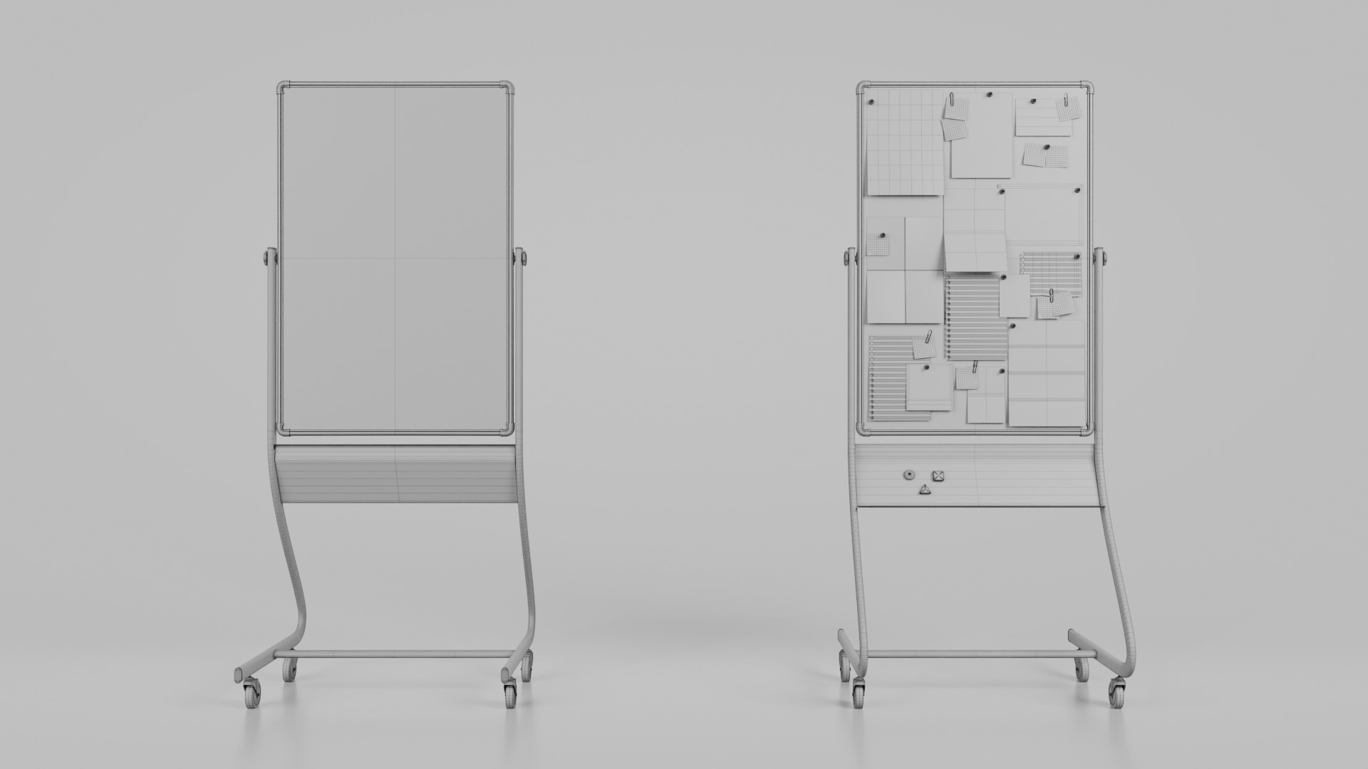 Double-Sided Metal Corkboard - Fully Customizable Tall Pin Board Low-poly 3D model_15