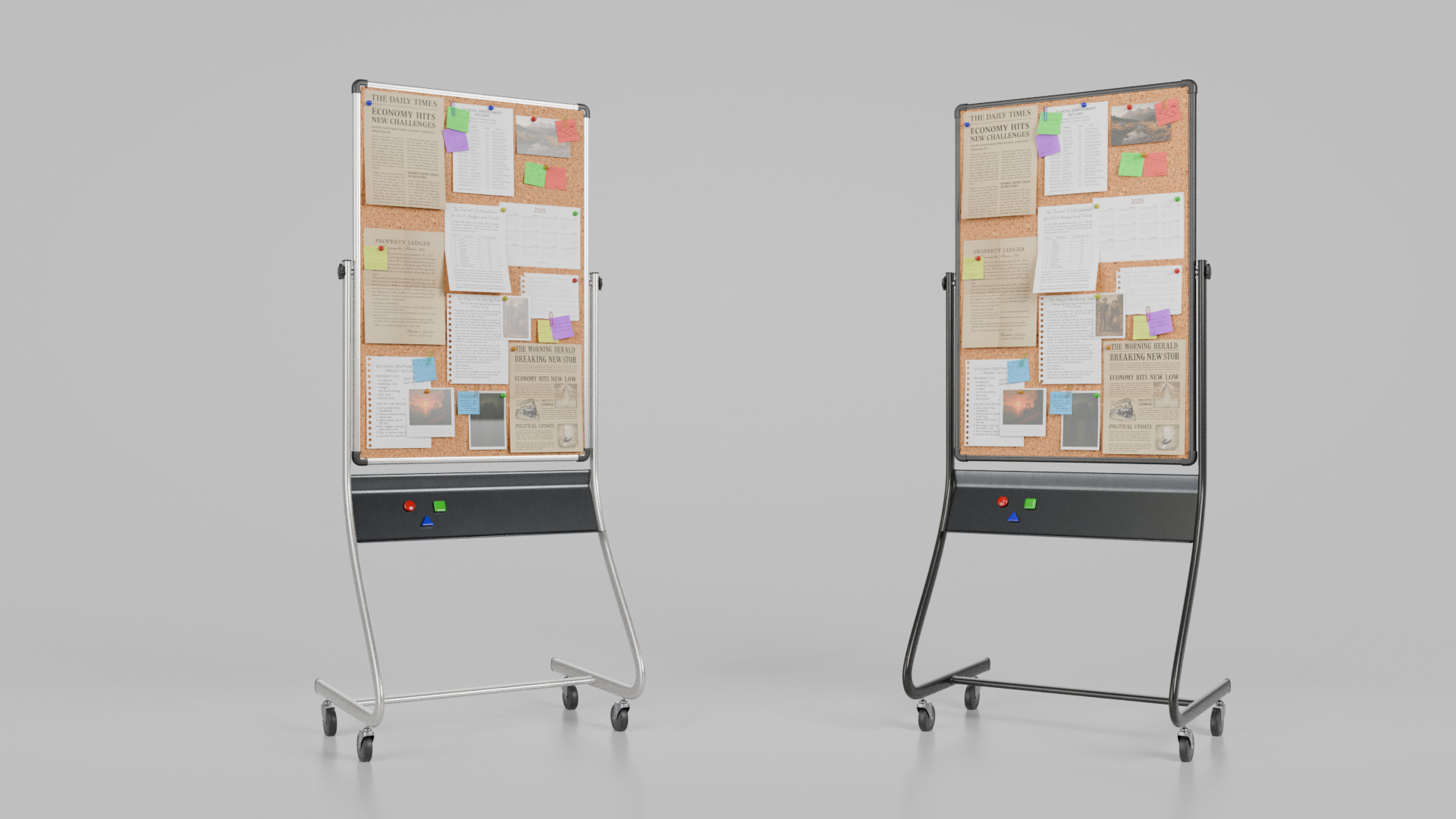Double-Sided Metal Corkboard - Fully Customizable Tall Pin Board Low-poly 3D model_8