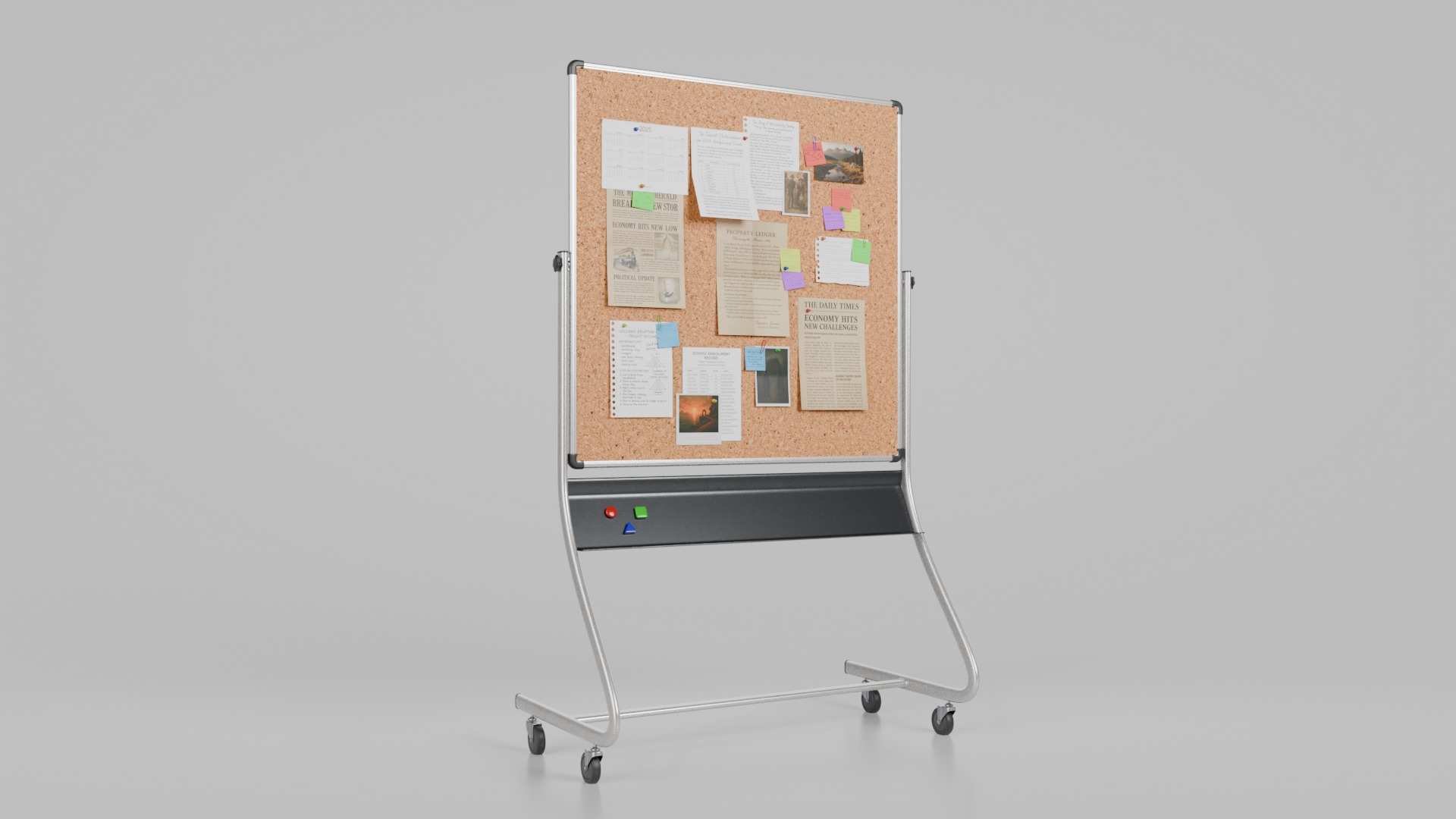 Double-Sided Metal Corkboard - Customizable Square Pin Board Low-poly 3D model_2