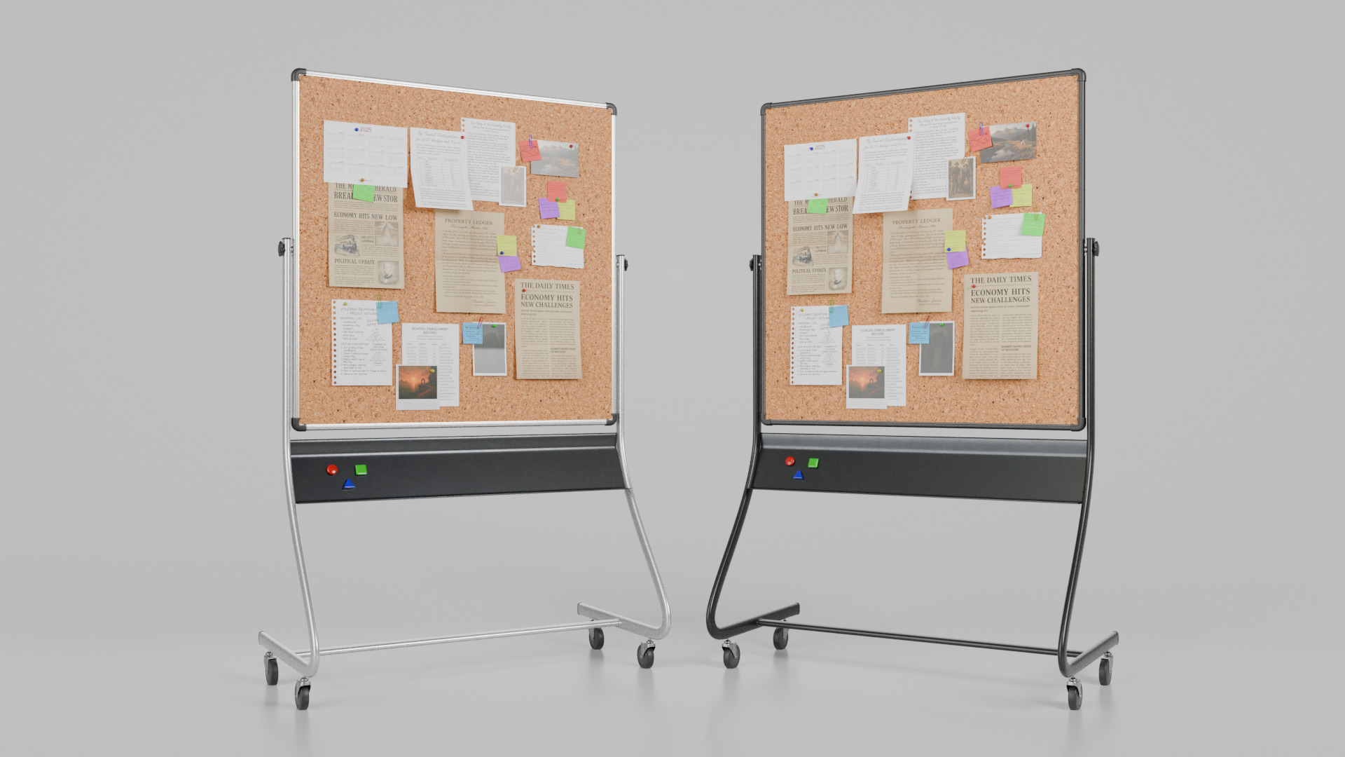 Double-Sided Metal Corkboard - Customizable Square Pin Board Low-poly 3D model_9