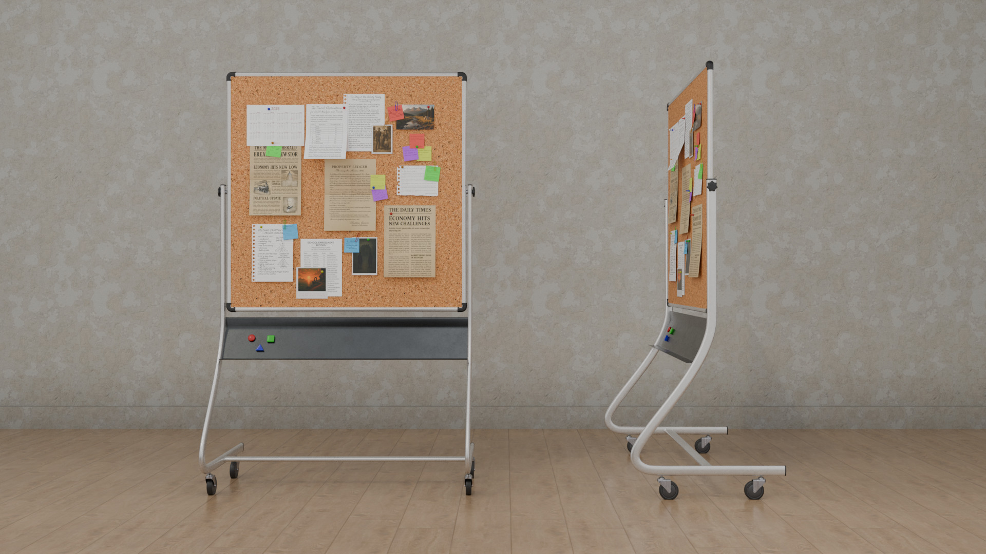 Double-Sided Metal Corkboard - Customizable Square Pin Board Low-poly 3D model_6