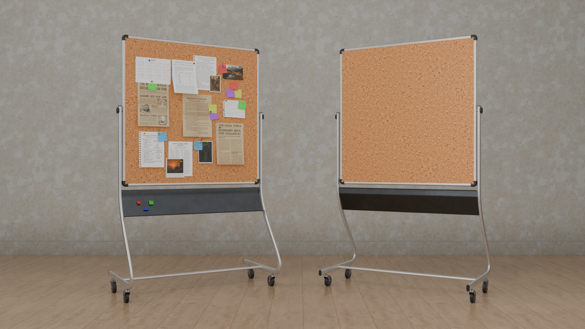 Double-Sided Metal Corkboard - Customizable Square Pin Board Low-poly 3D model_8