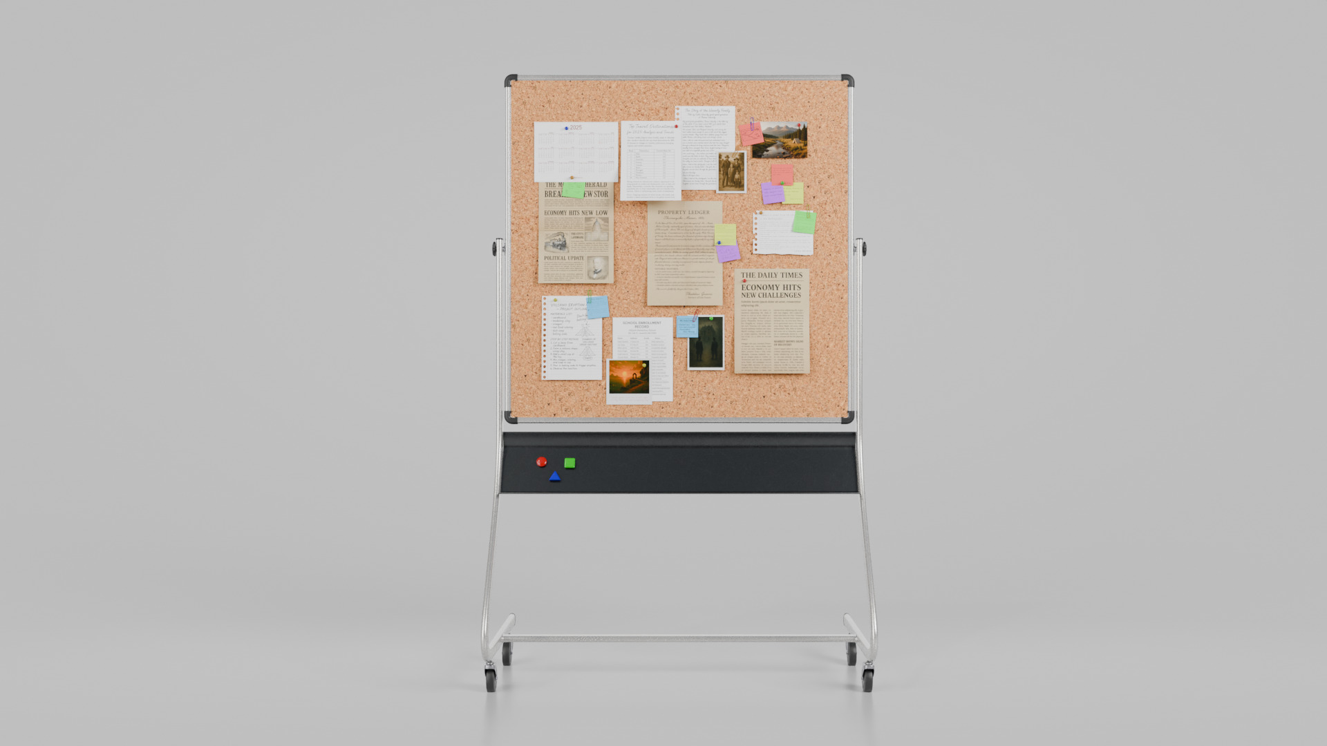 Double-Sided Metal Corkboard - Customizable Square Pin Board Low-poly 3D model_4