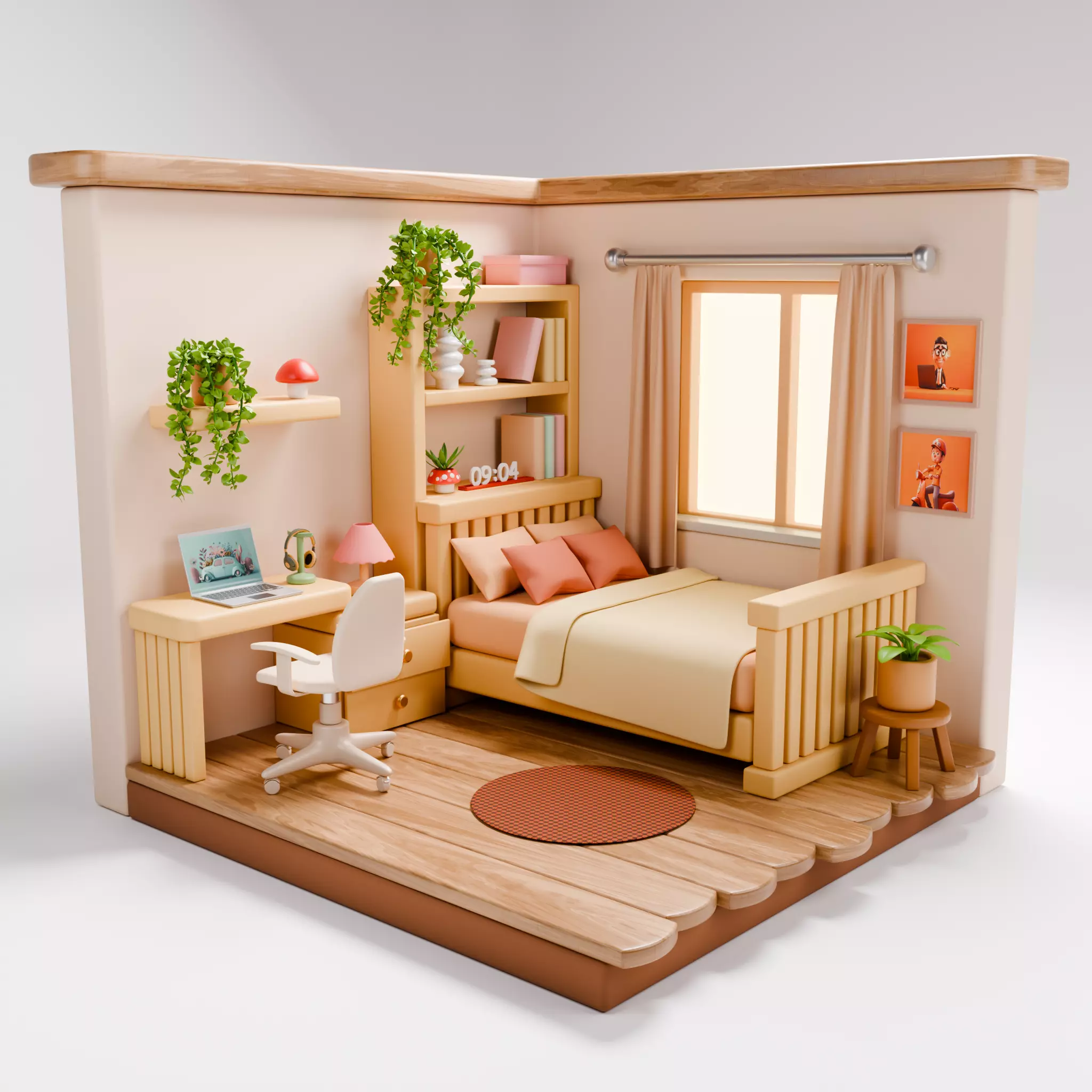 Cozy Gamer Bedroom Isometric 3D Scene Low-poly 3D model