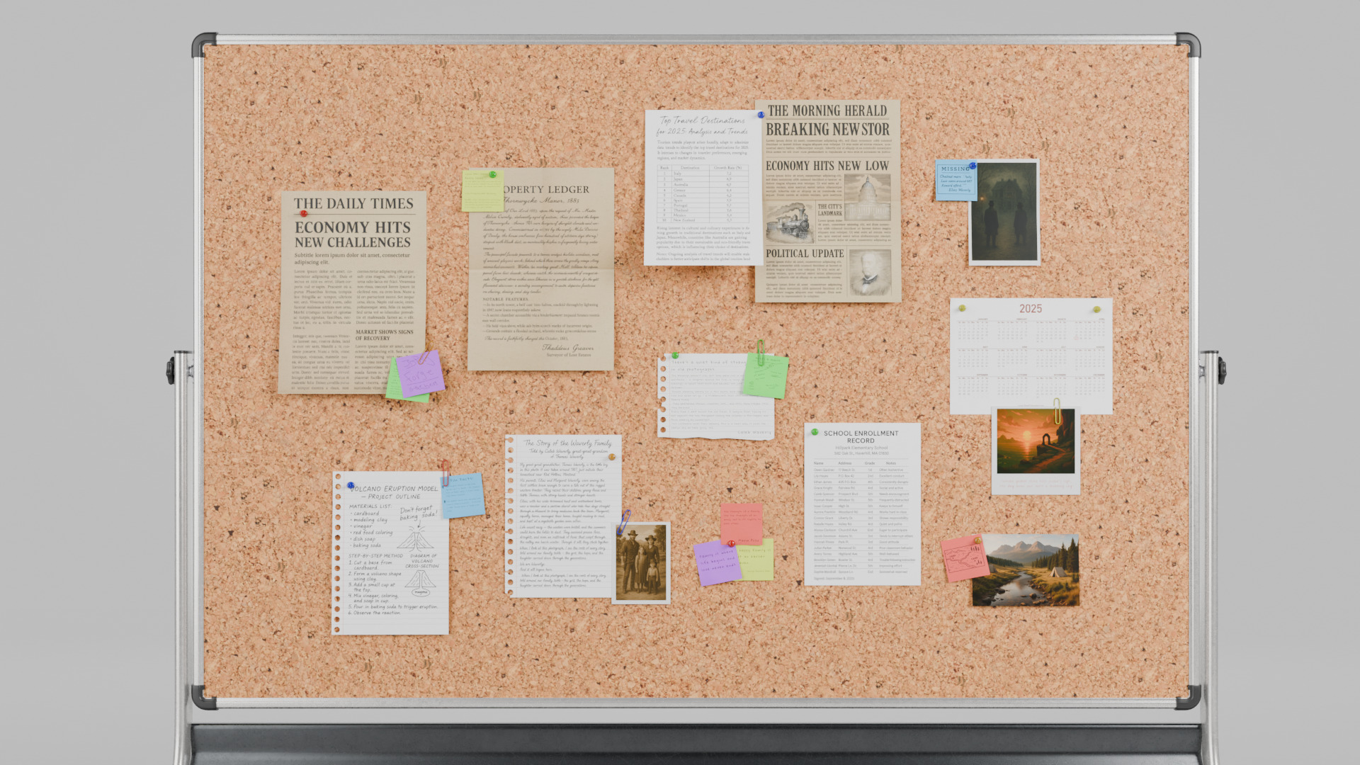 Double-Sided Metal Corkboard -Customizable Rectangular Pin Board Low-poly 3D model_14